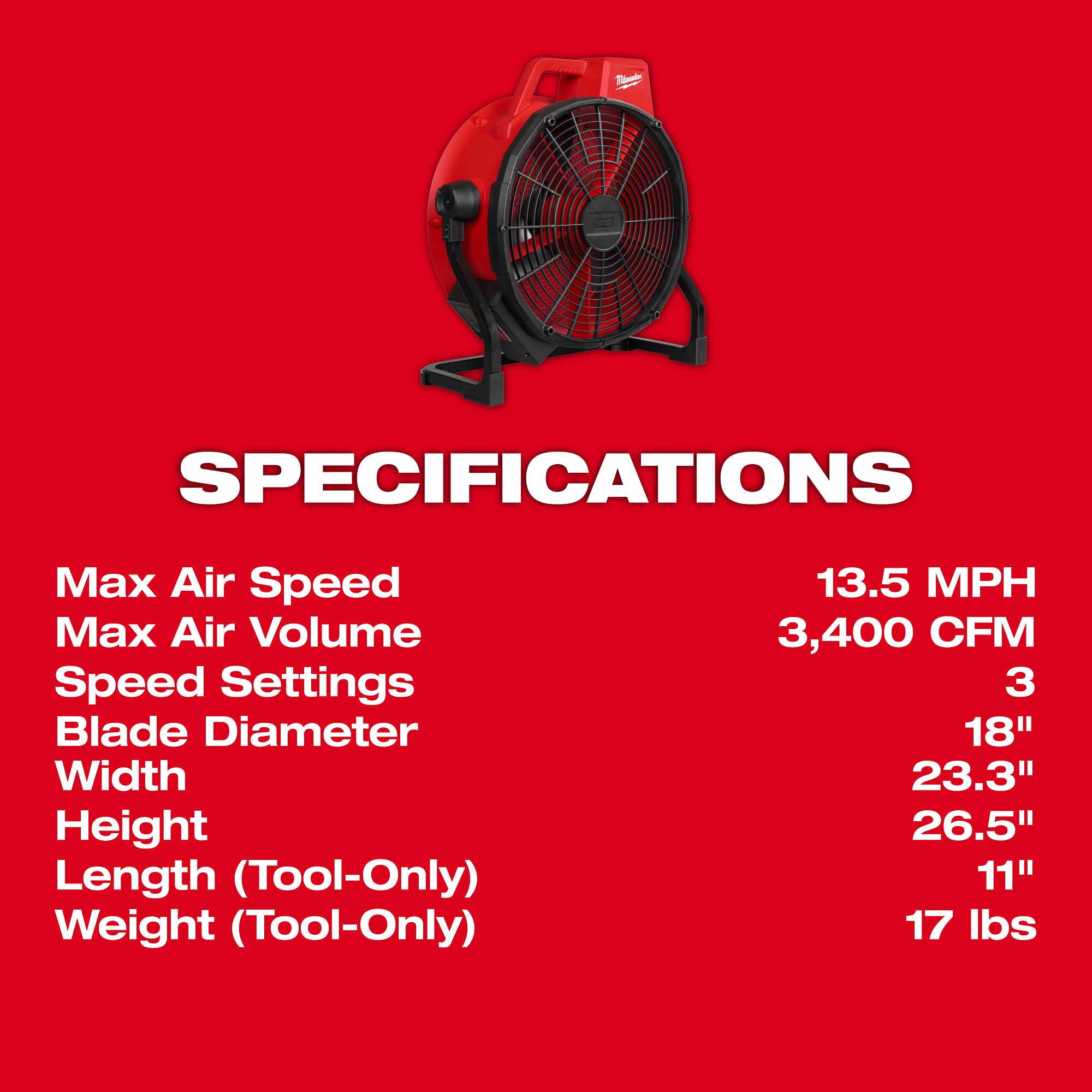 VENTILATEUR DE CHANTIER 18'' M18 BRUSHLESS