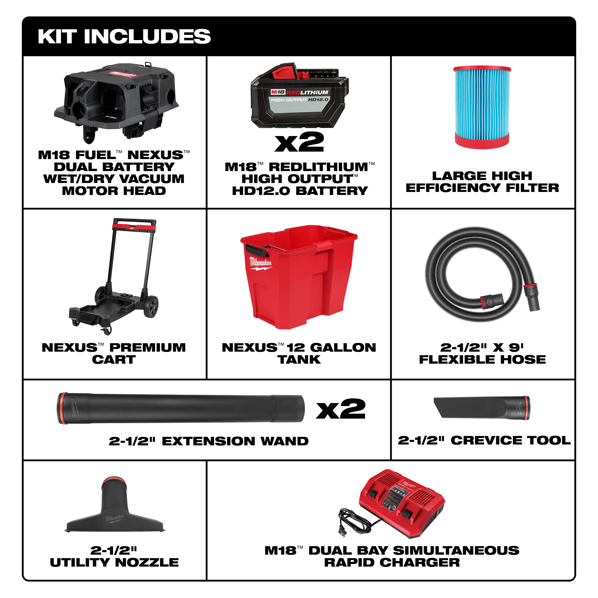 ENSEMBLE ASPIRATEUR 12 GALLONS SEC & HUMIDE M18 FUEL HD12.0