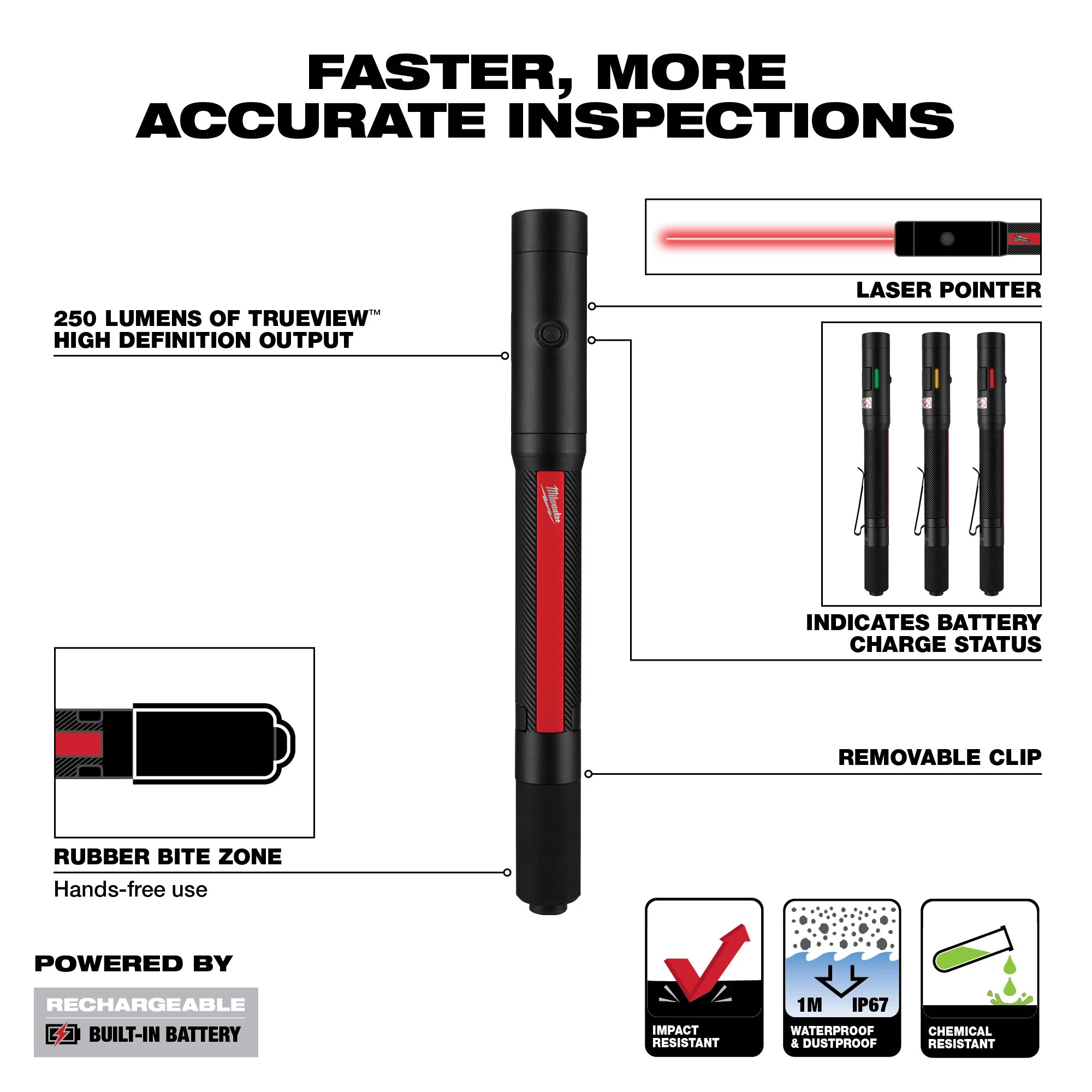 LAMPE-STYLO 250 LUMENS AVEC LASER RECHARGEABLE USB