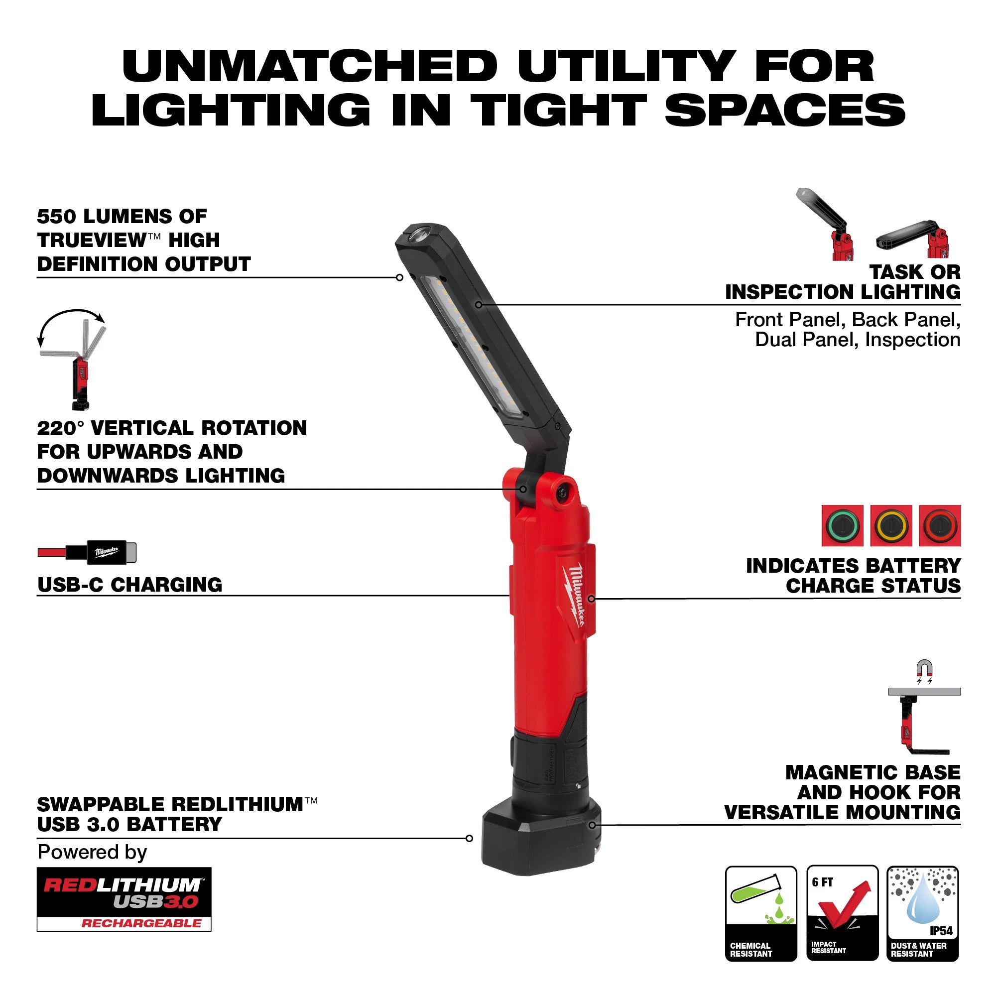 550 LUMEN USB RECHARGEABLE MAGNETIC LIGHT