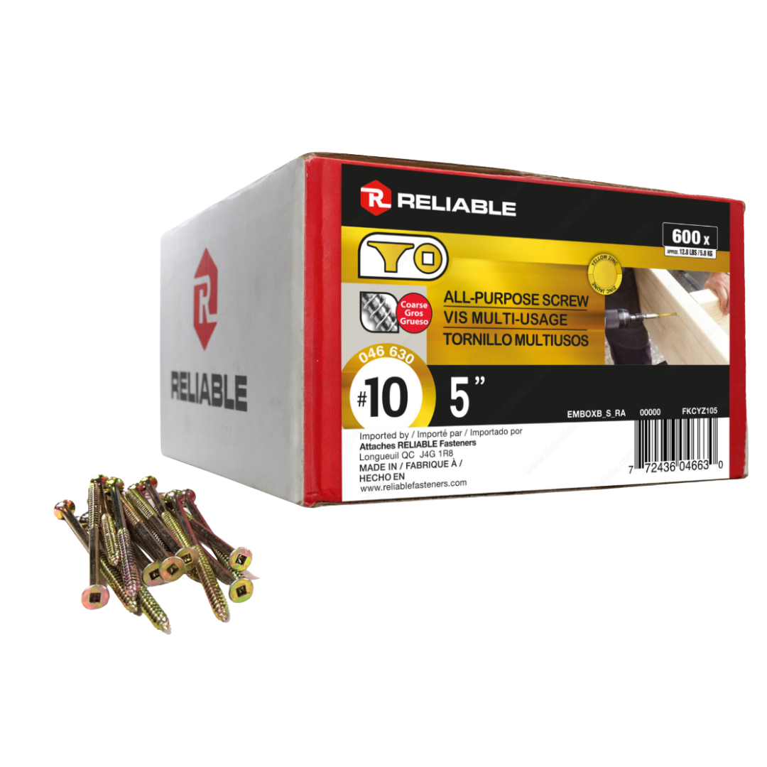 WOOD SCREW FLAT #10 X 5'' YELLOW ZINC (600)