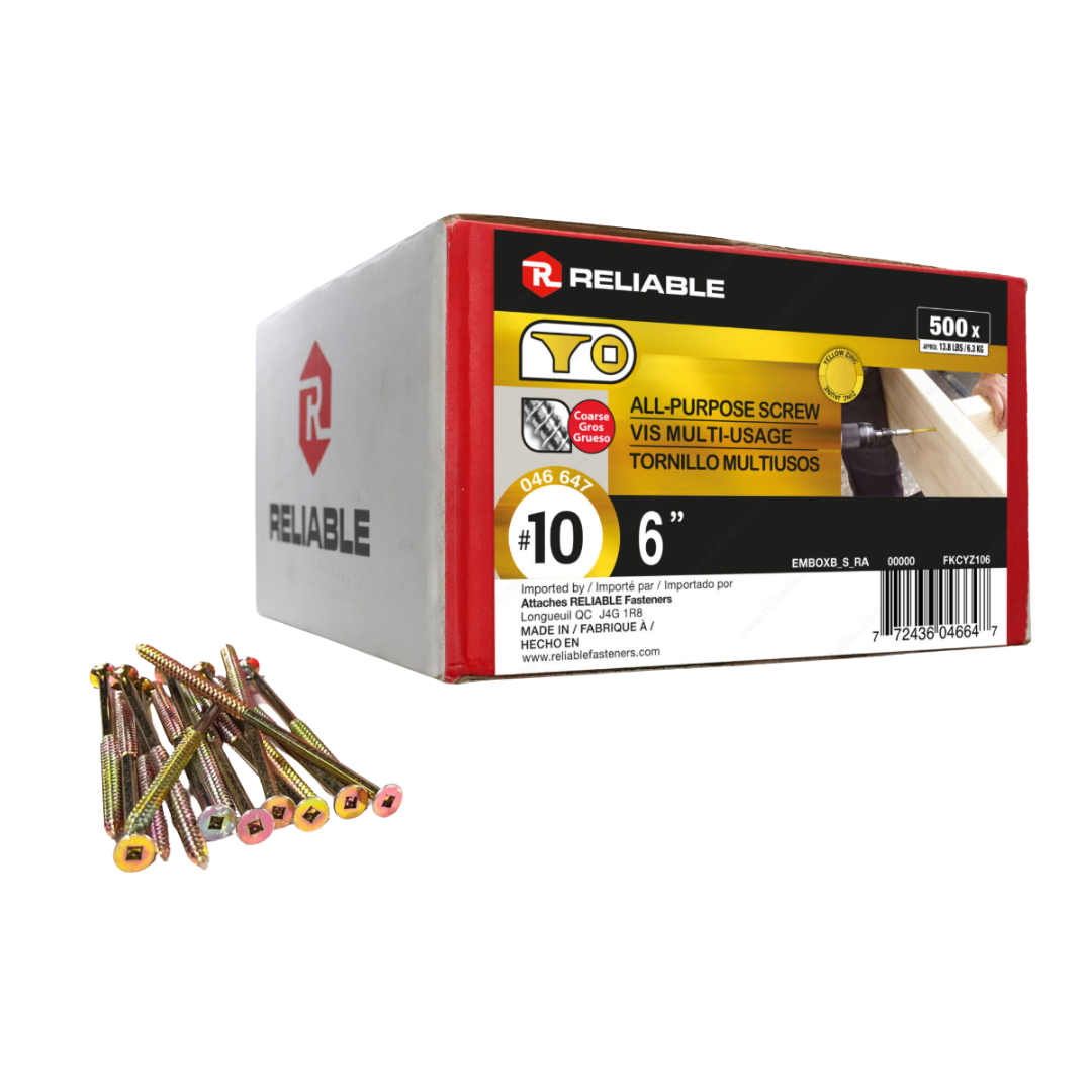 WOOD SCREW FLAT #10 X 6" YELLOW ZINC (500)