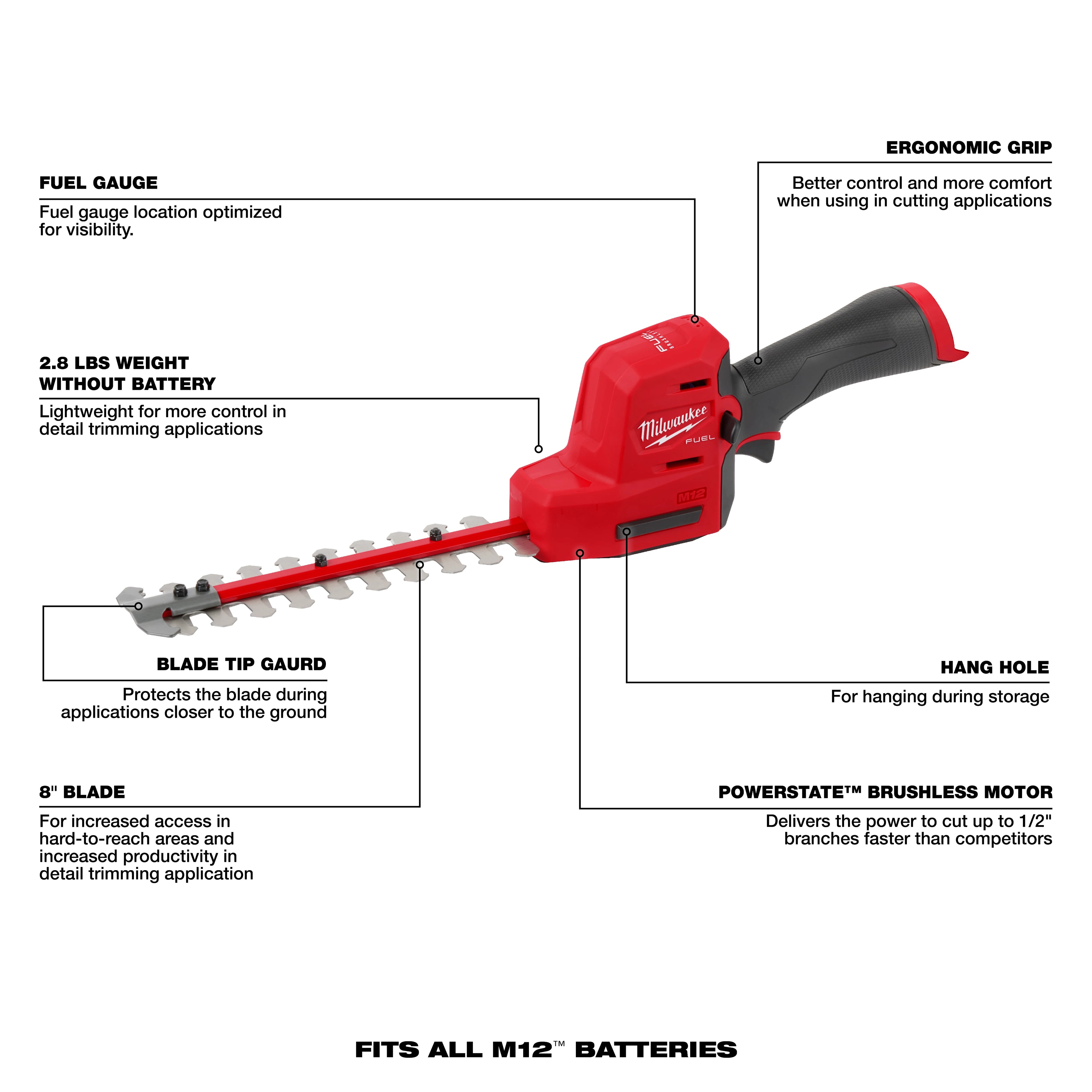 TAILLE-HAIES 8'' M12 FUEL BRUSHLESS