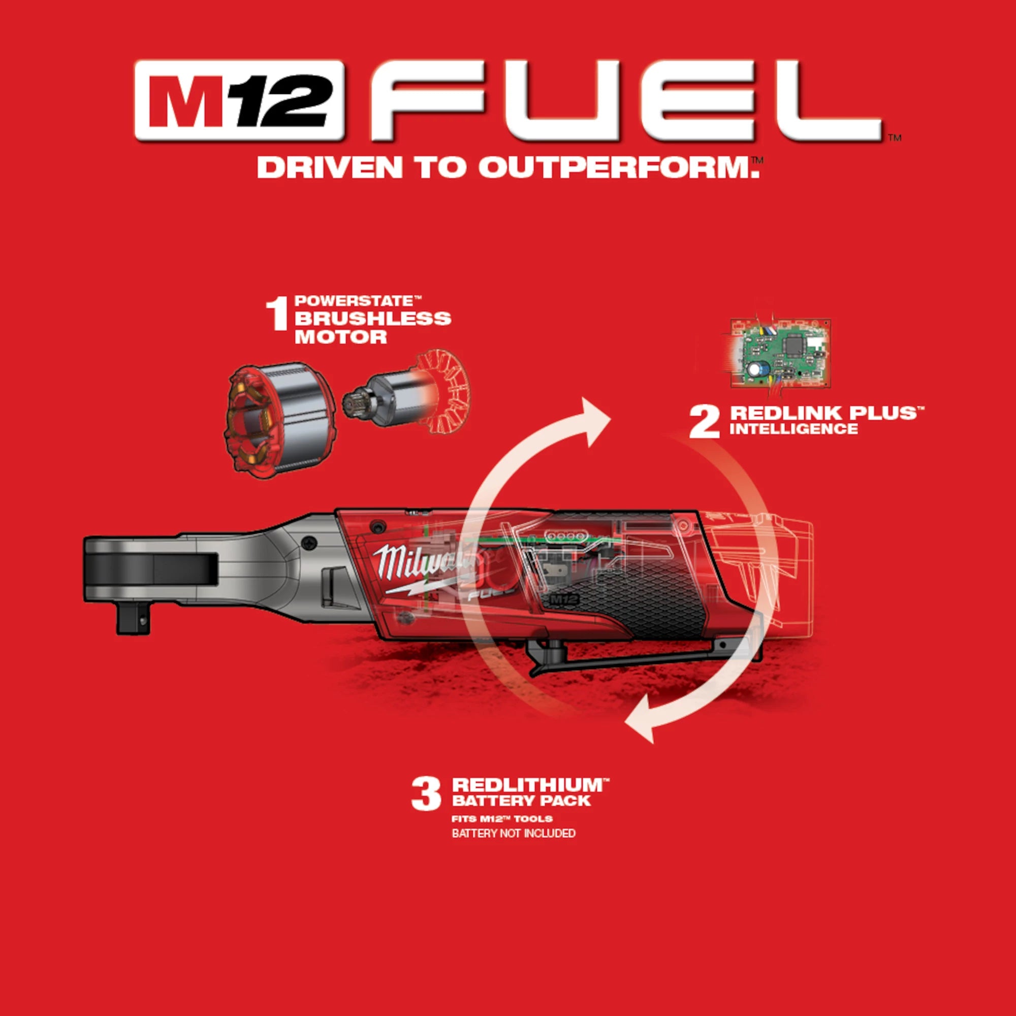 CLÉ RATCHET 3/8'' M12 FUEL BRUSHLESS