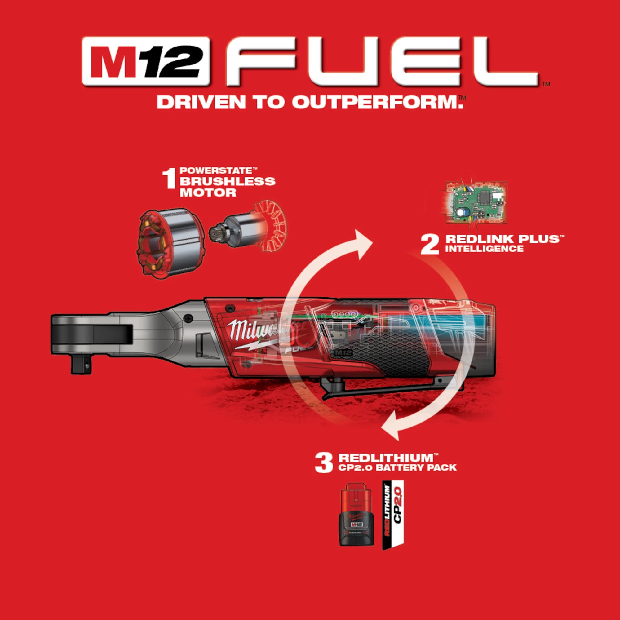 ENSEMBLE CLÉ RATCHET 3/8'' M12 FUEL BRUSHLESS (CP2.0)