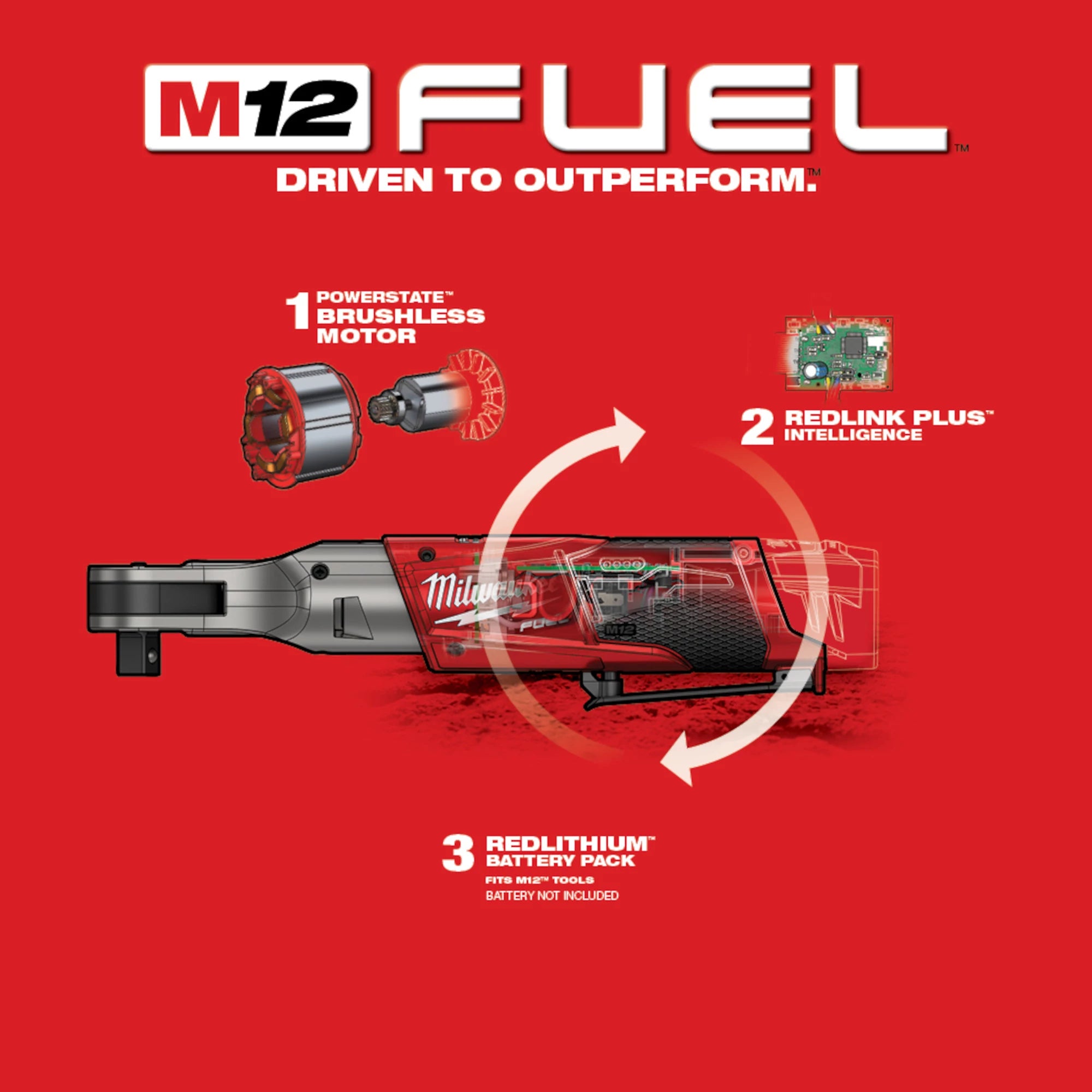 CLÉ RATCHET 1/2'' M12 FUEL BRUSHLESS