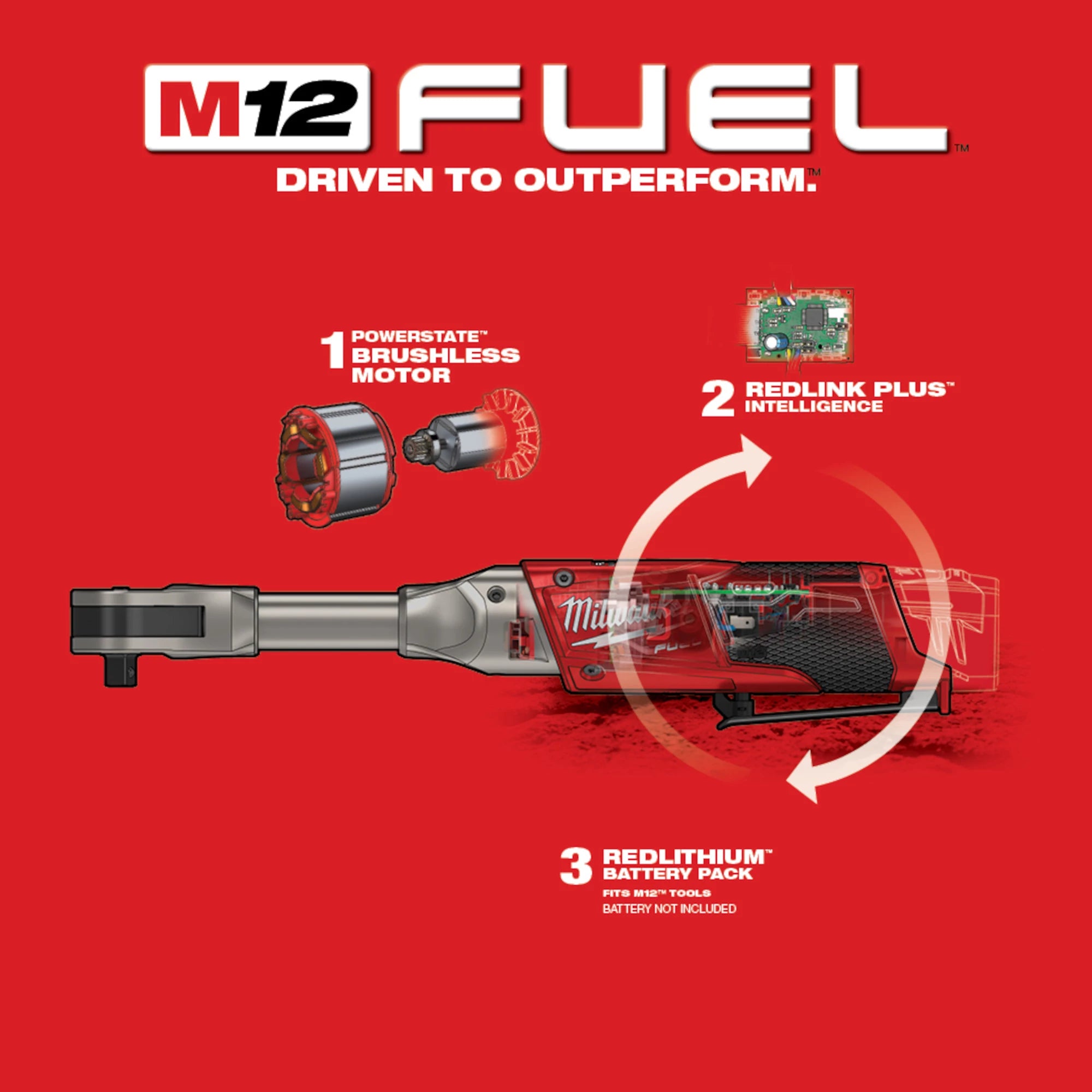 CLÉ RATCHET 3/8'' À LONGUE PORTÉE M12 FUEL BRUSHLESS