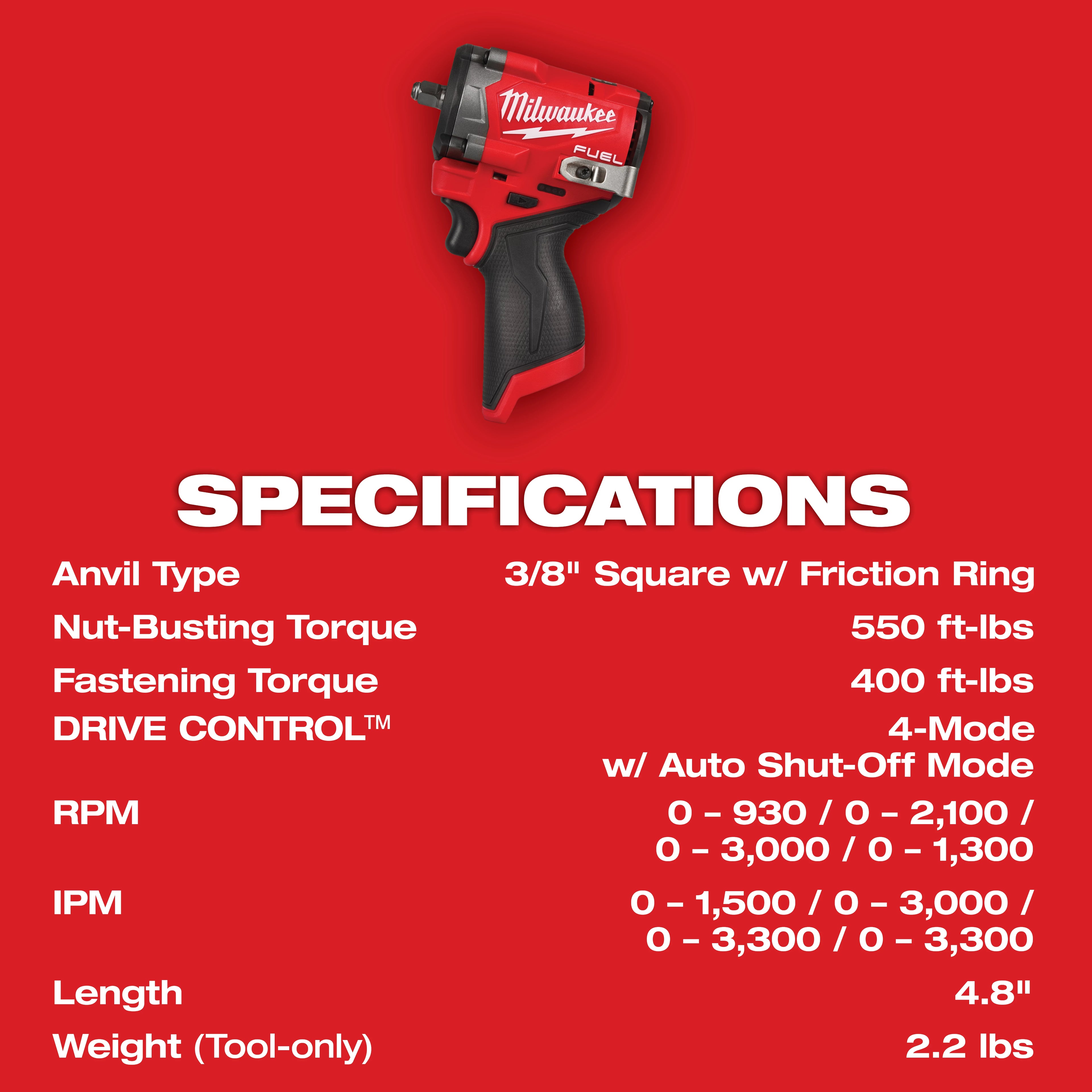 M12 FUEL STUBBY 3/8'' BRUSHLESS IMPACT WRENCH