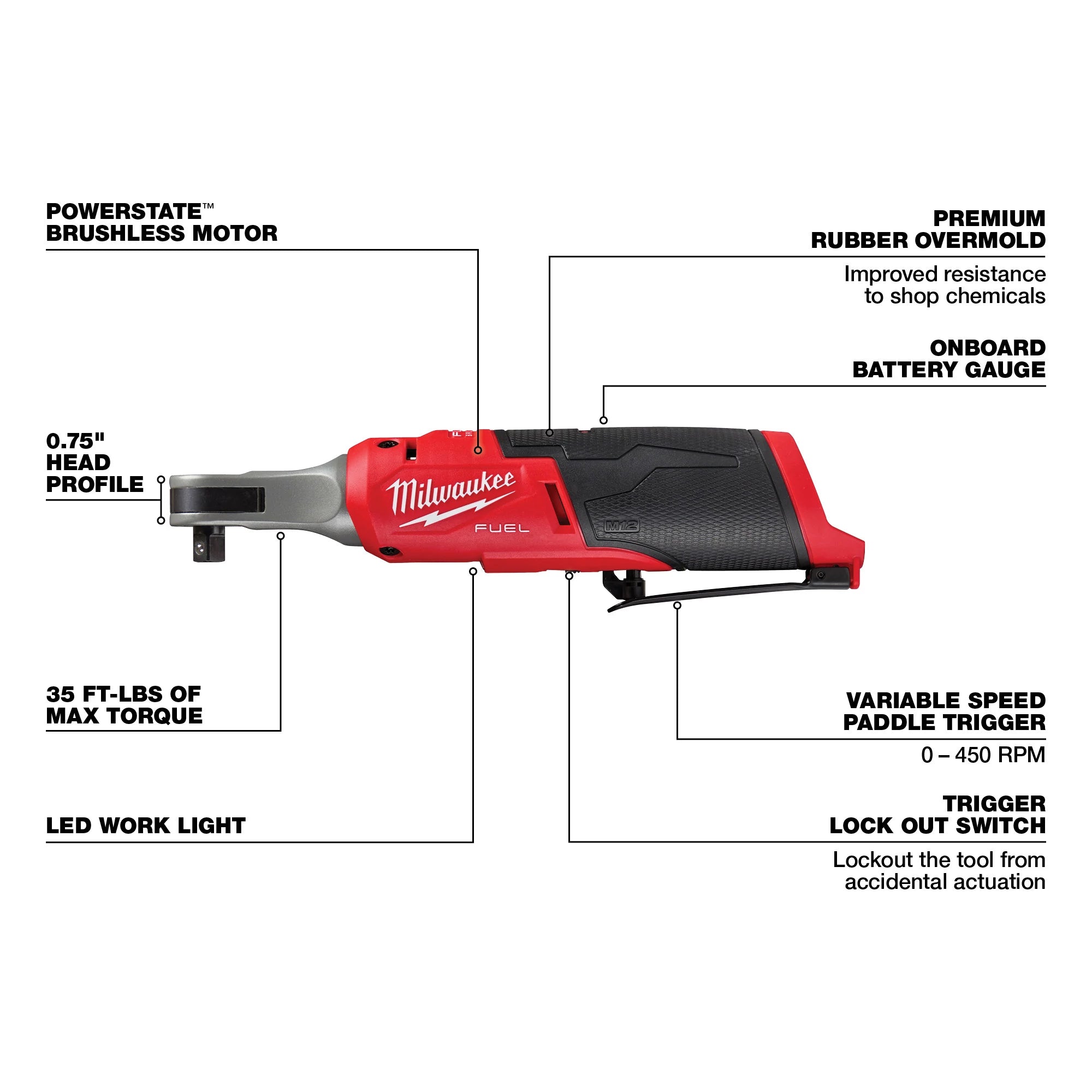 CLÉ RATCHET HAUTE VITESSE 3/8'' M12 FUEL BRUSHLESS