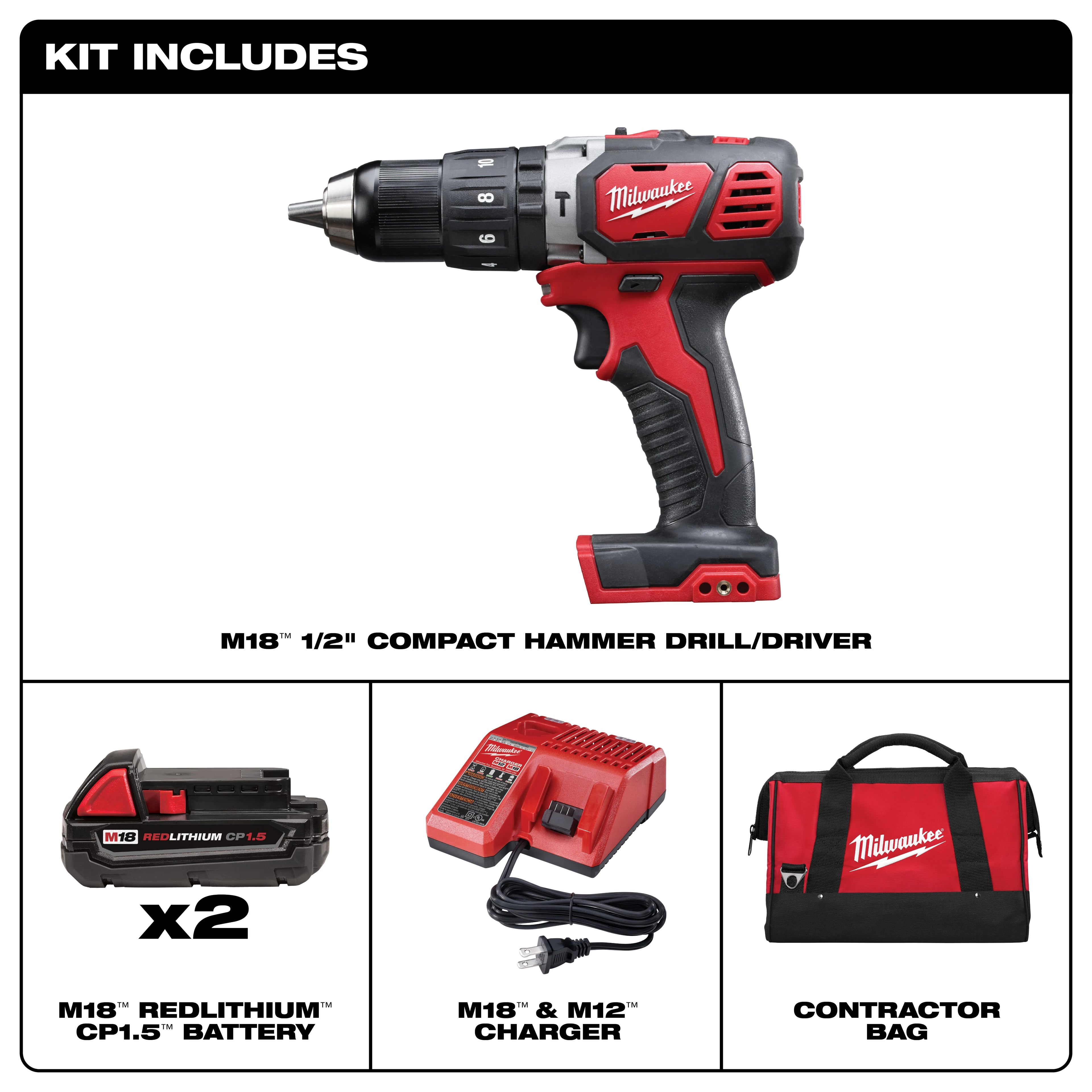 M18 COMPACT 1/2" HAMMER DRILL KIT