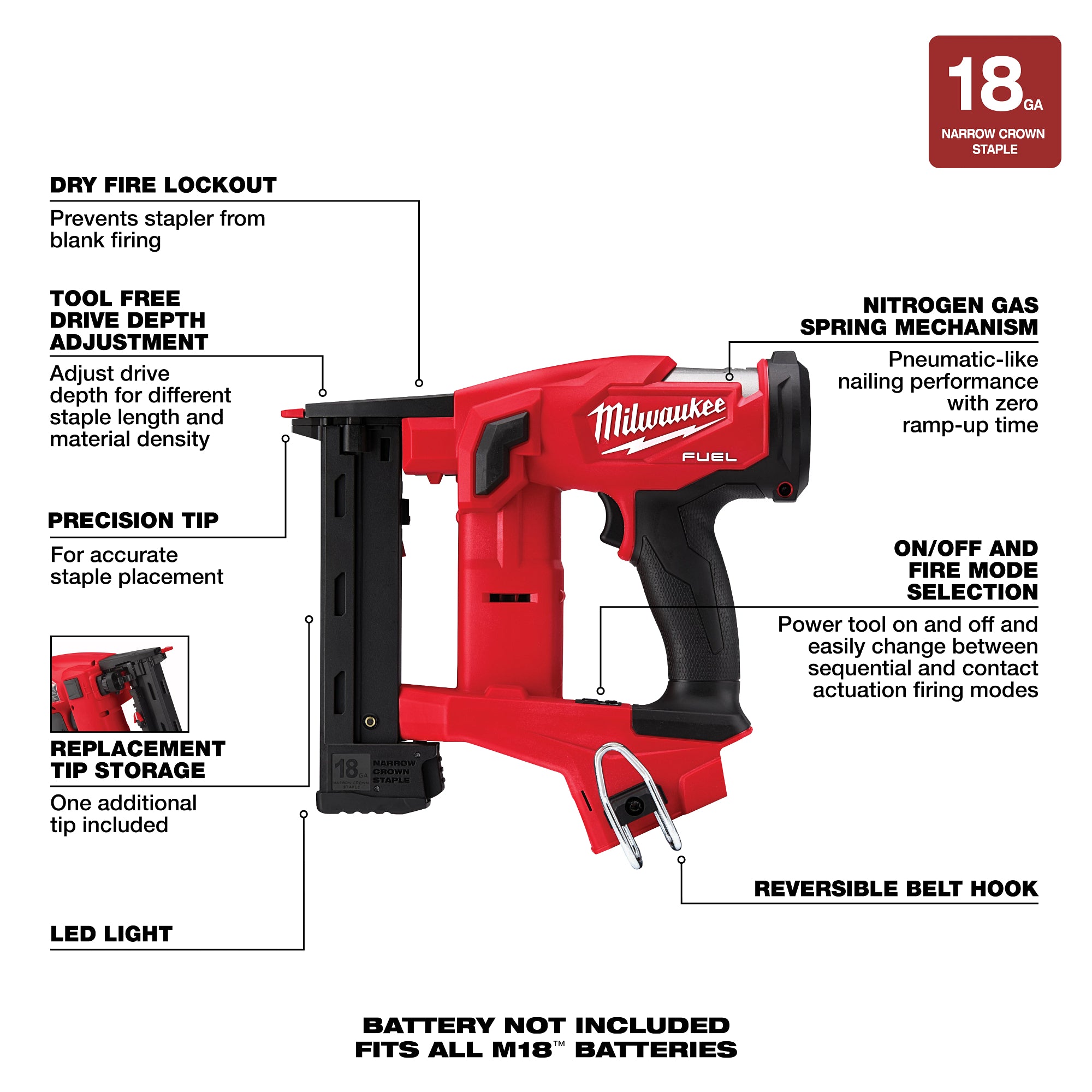 AGRAFEUSE 1/4'' CAL.18 DE 3/8'' À 1-1/2'' M18 FUEL BRUSHLESS