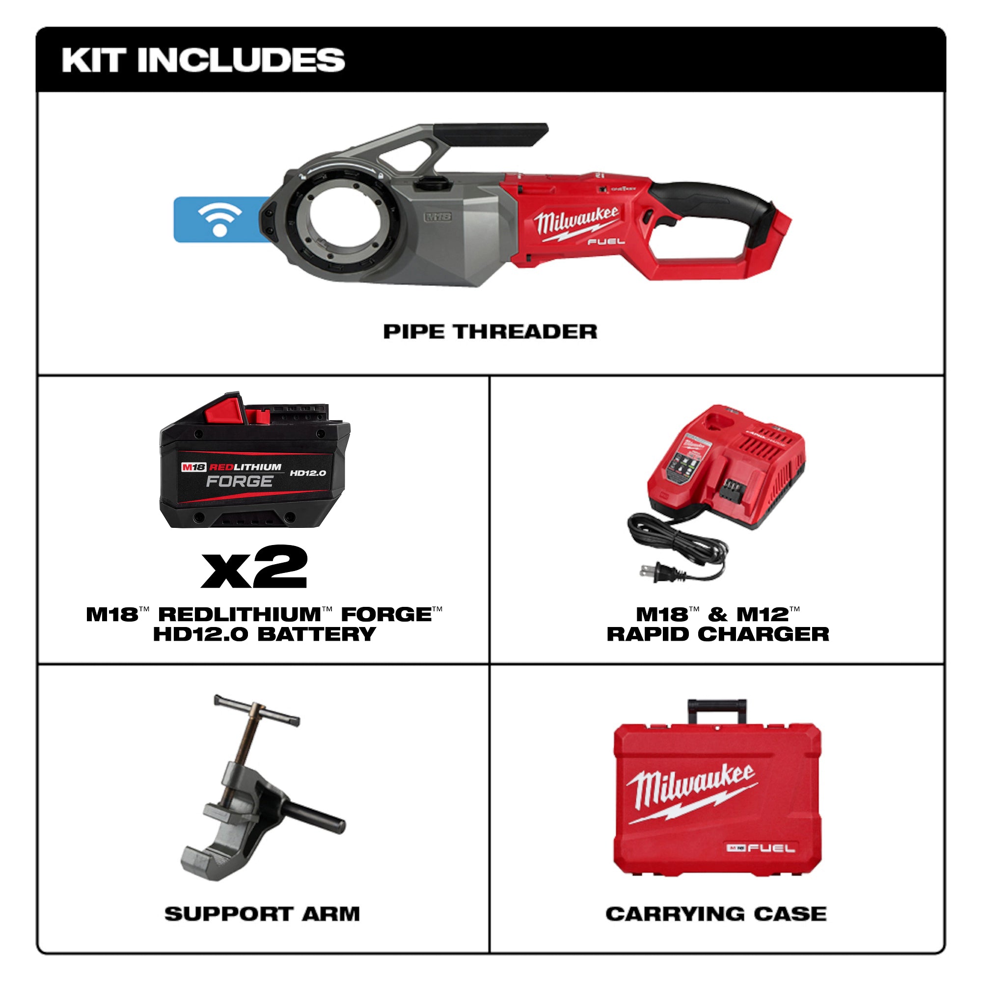 ENSEMBLE FILETEUSE POUR TUYAUX AVEC TROUSSE M18 FUEL(HD12.0)
