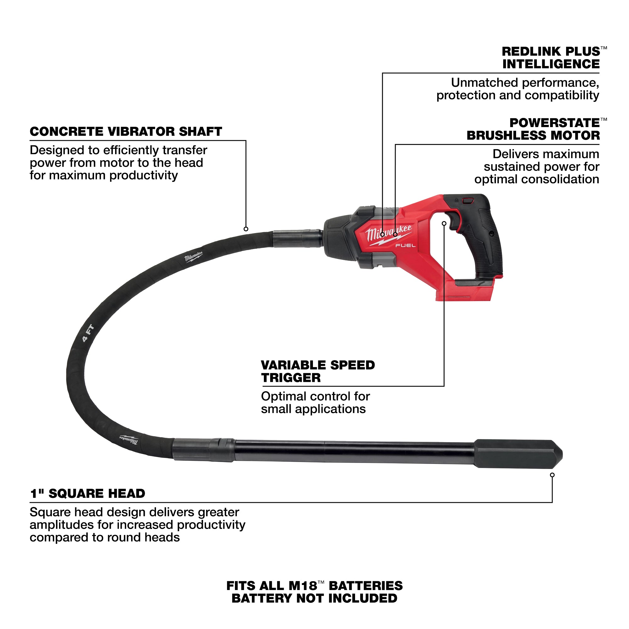 VIBREUR À BÉTON 4' M18 FUEL BRUSHLESS