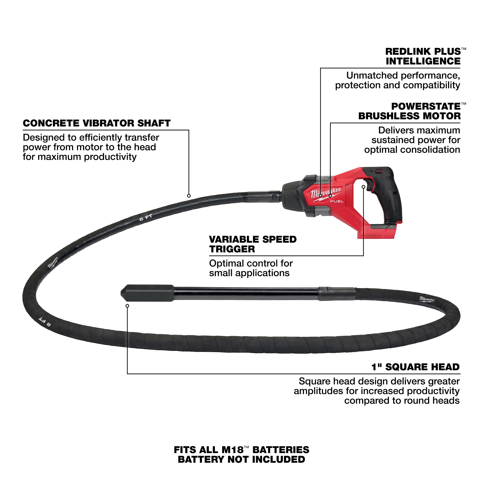 M18 FUEL BRUSHLESS 8' CONCRETE VIBRATOR