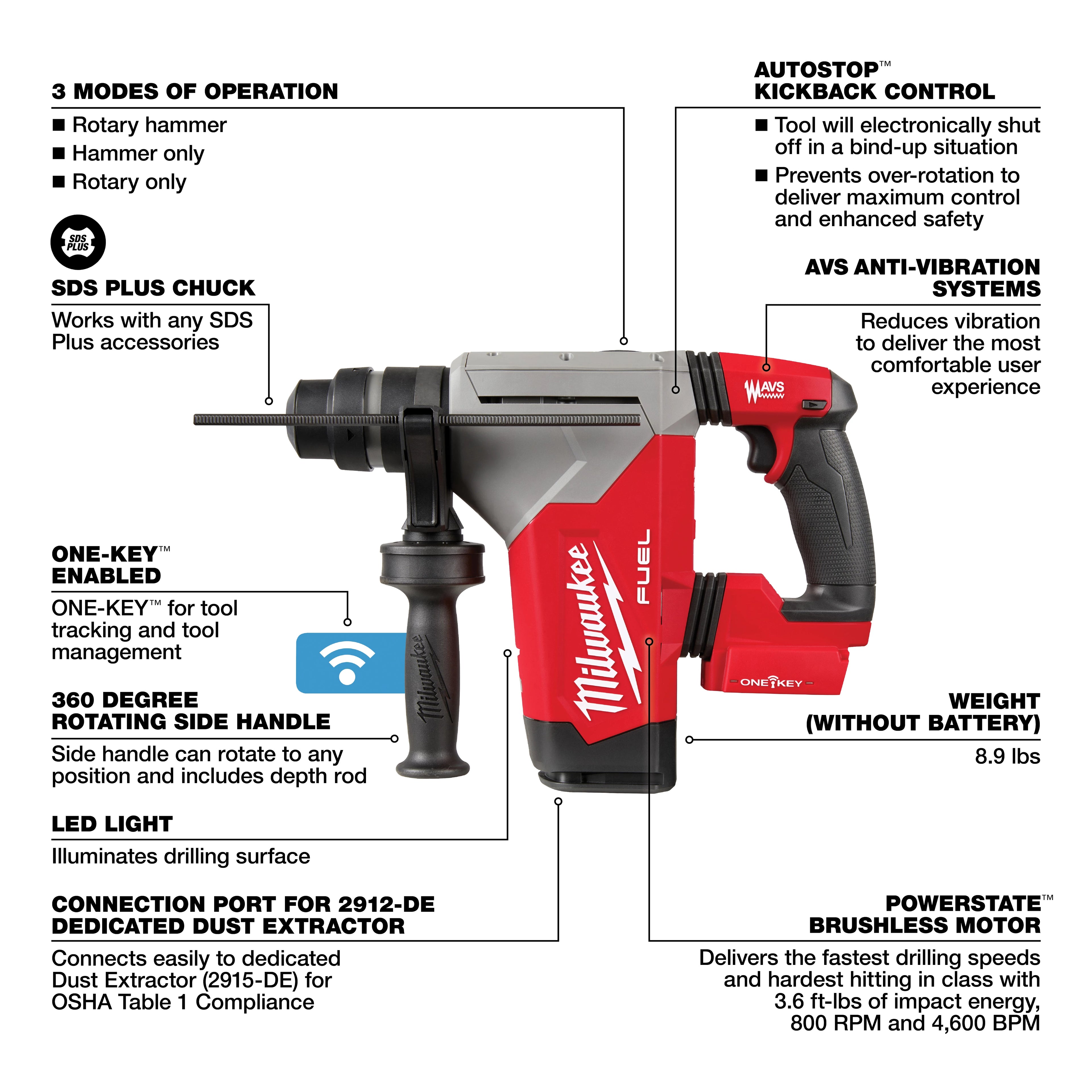 1-1/8" SDS+ M18 FUEL BRUSHLESS ONE-KEY™ ROTARY HAMMER