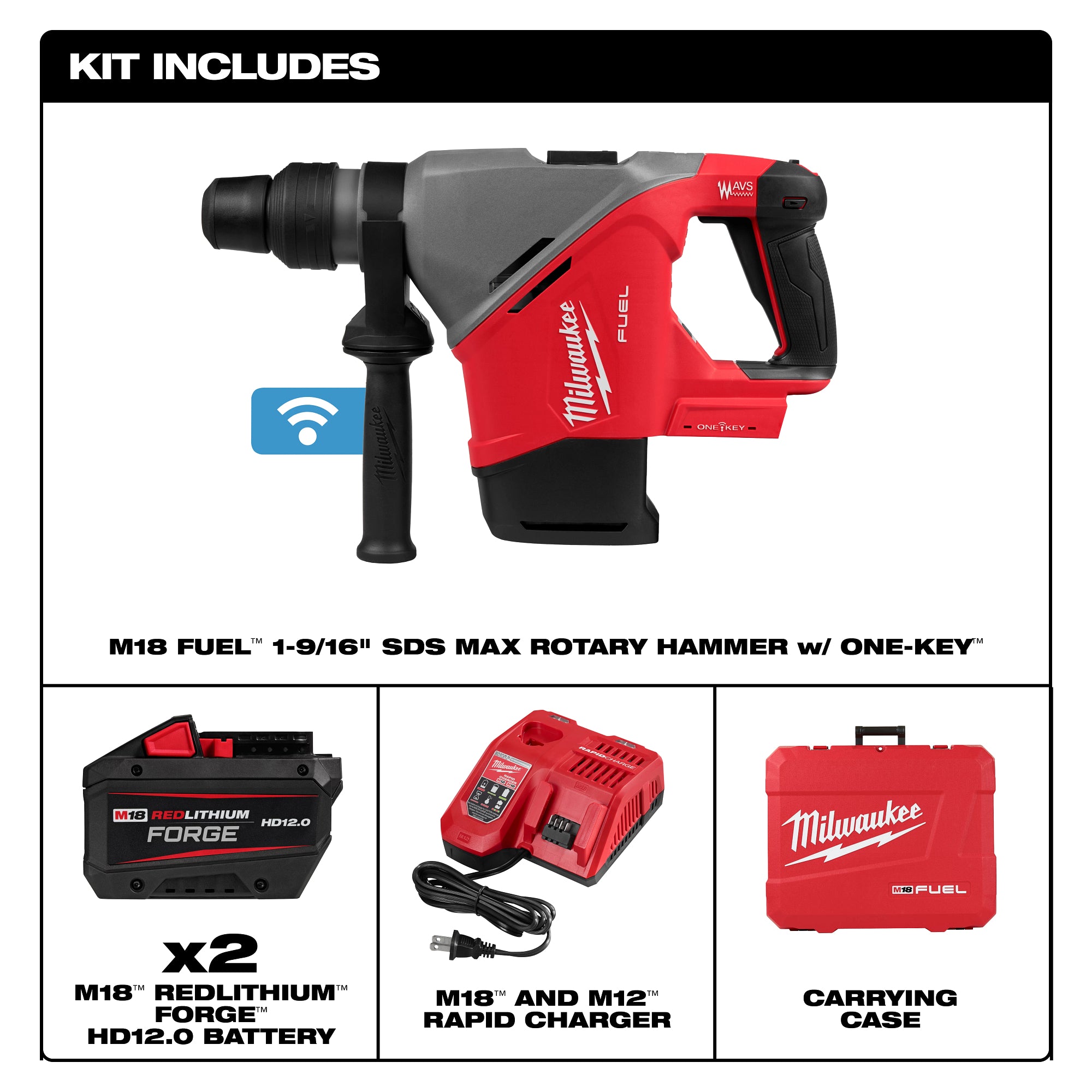 ENSEMBLE MARTEAU ROTATIF 1-9/16'' SDS MAX M18 FUEL (HD12.0)
