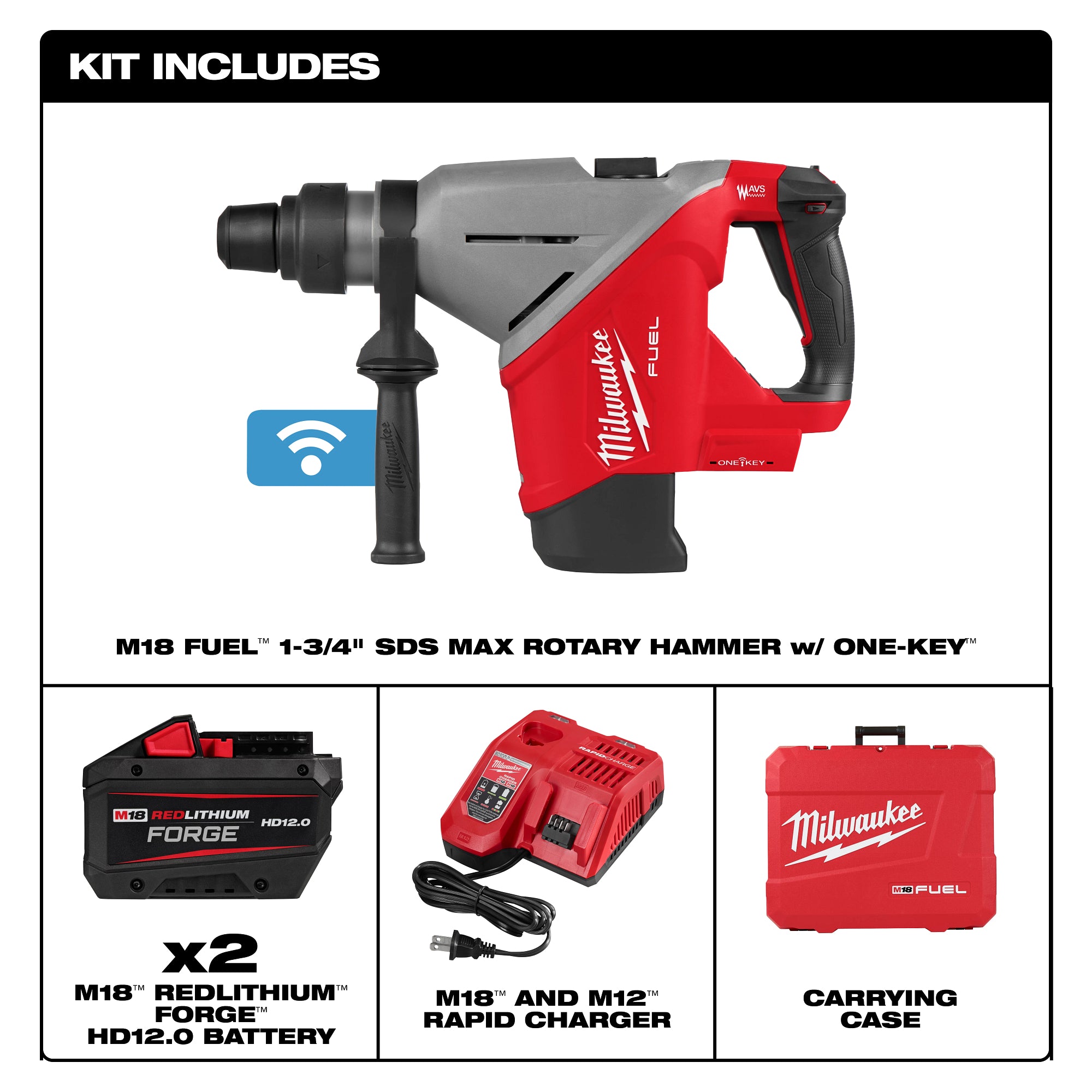 ENSEMBLE MARTEAU ROTATIF 1-3/4'' SDS MAX M18 FUEL (HD12.0)