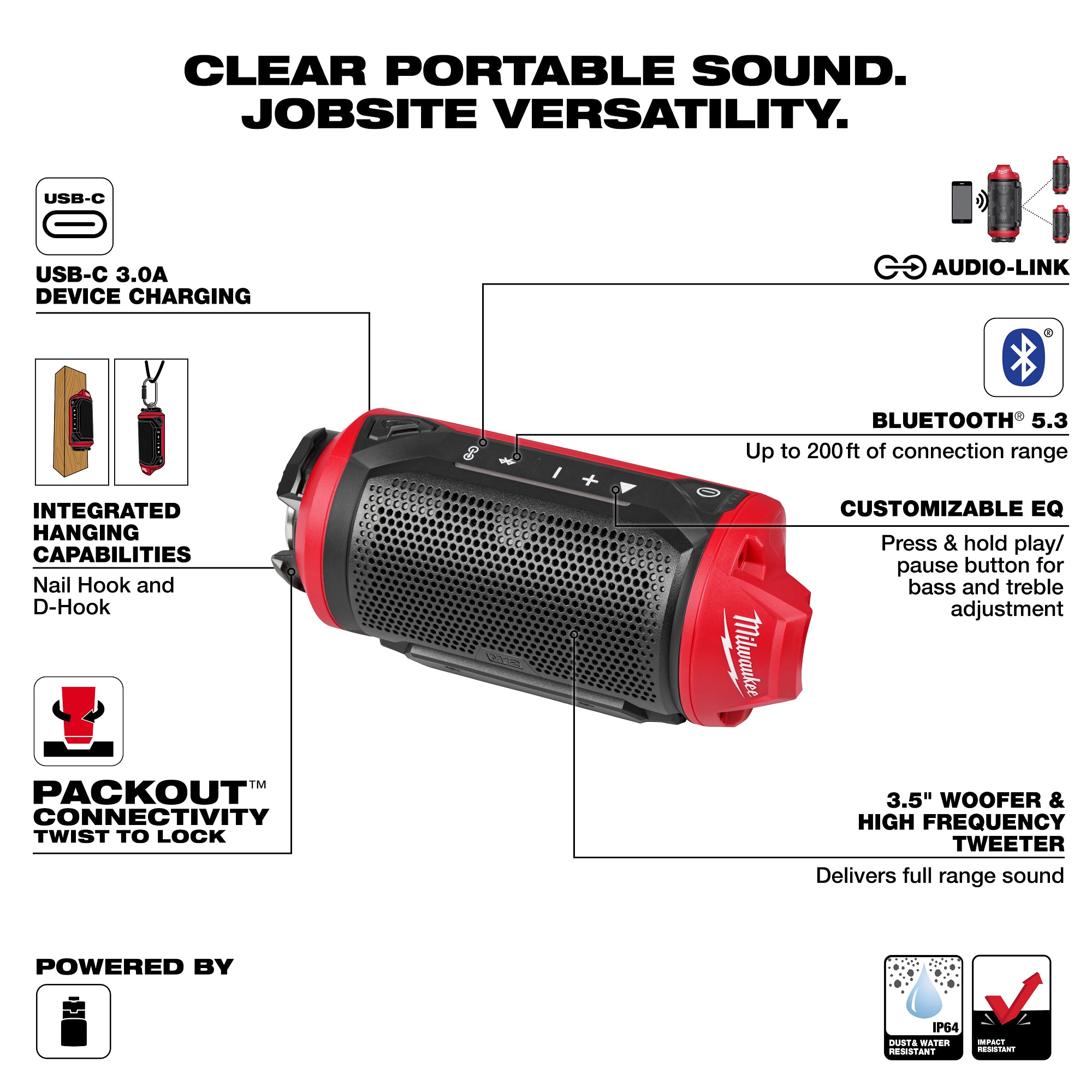 HAUT-PARLEUR DE CHANTIER BLUETOOTH PACKOUT M12