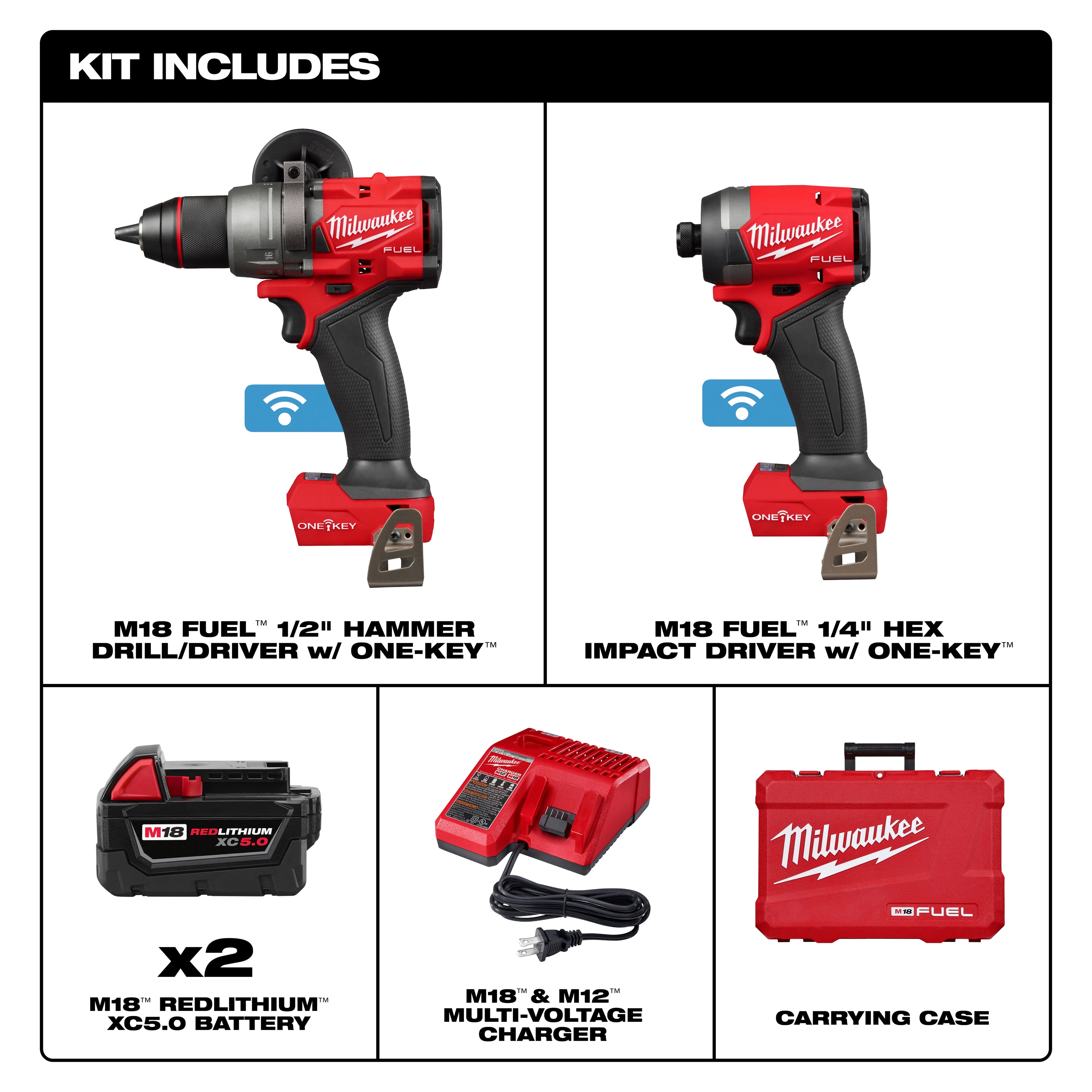 ENSEMBLE TOURNEVIS À CHOCS & PERCEUSE M18 FUEL ONE-KEY 5.0AH