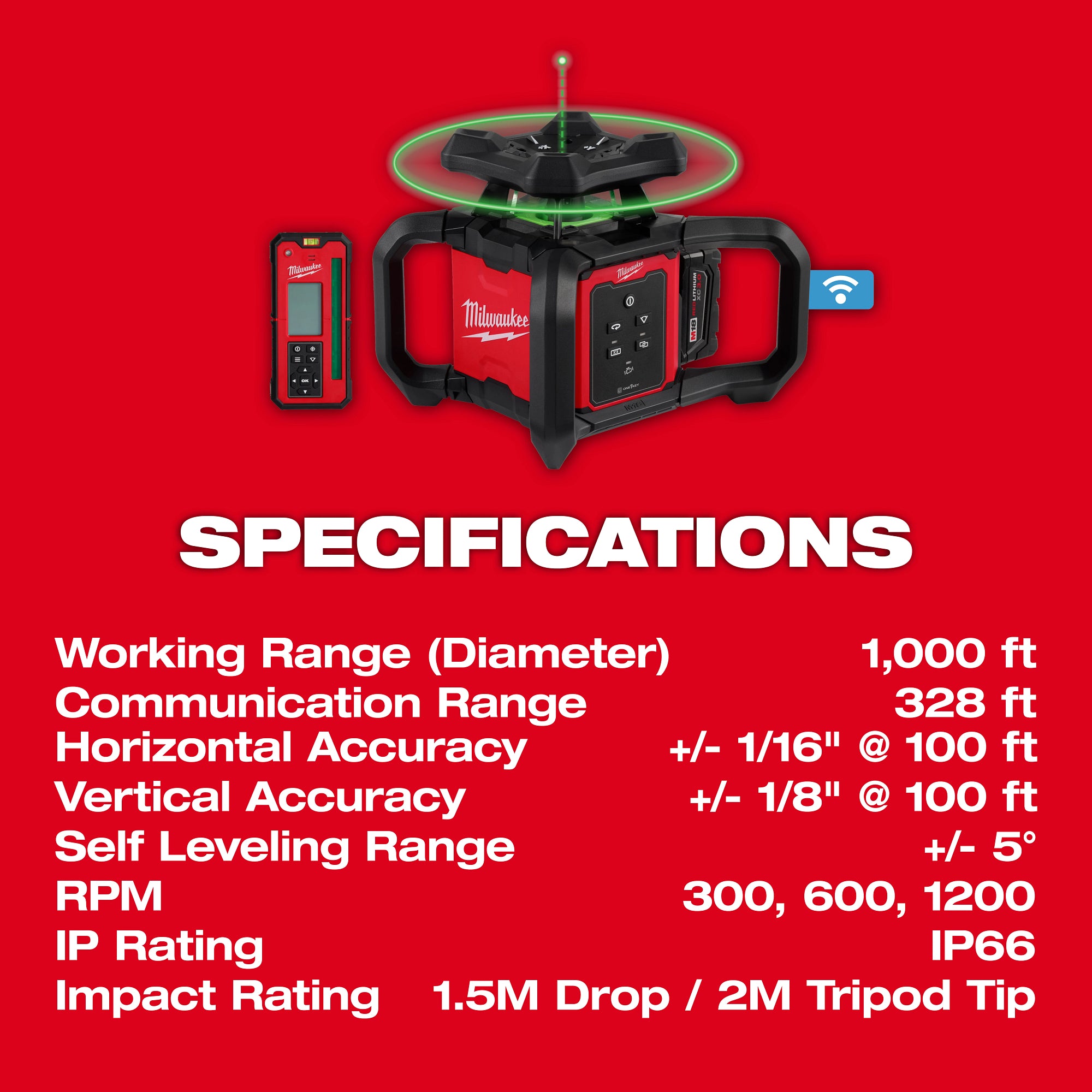 M18 GREEN ROTARY LASER LEVEL KIT (RECEIVER & TRIPOD)