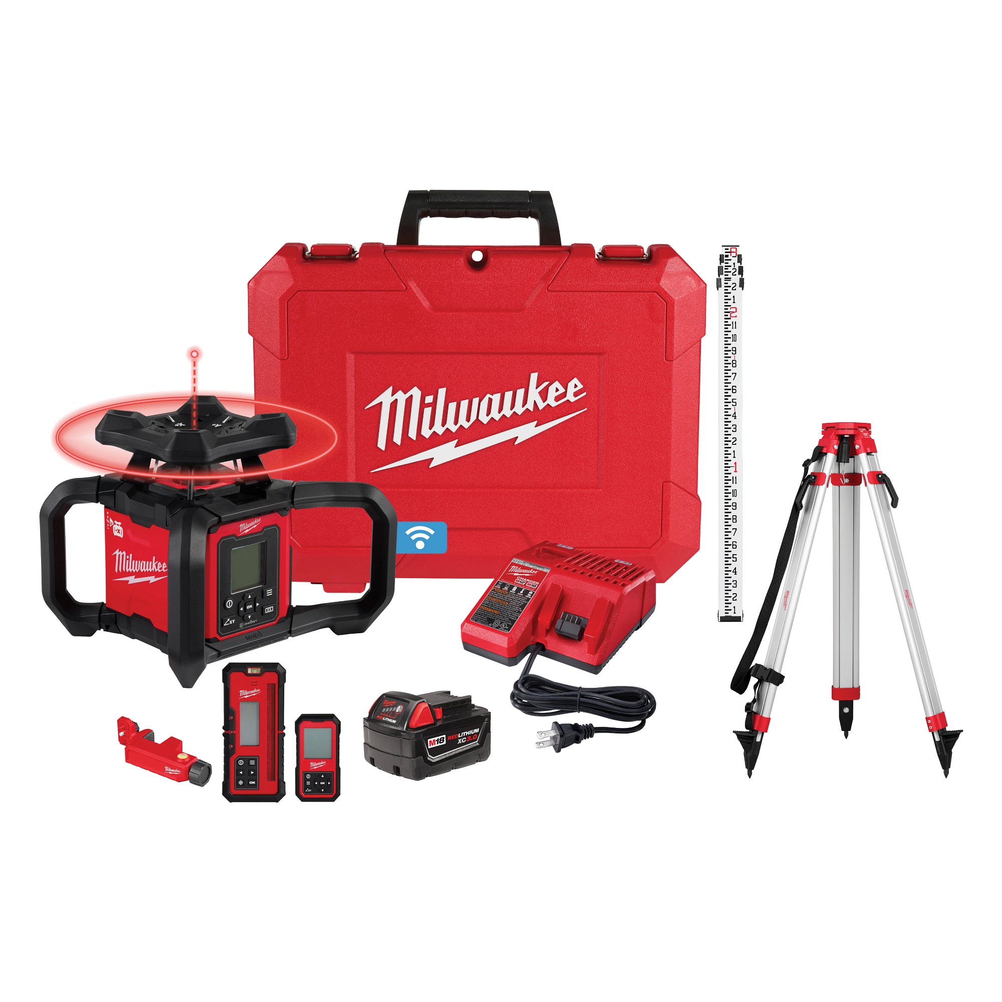 ENSEMBLE NIVEAU LASER ROTATIF DOUBLE PENTE ROUGE M18