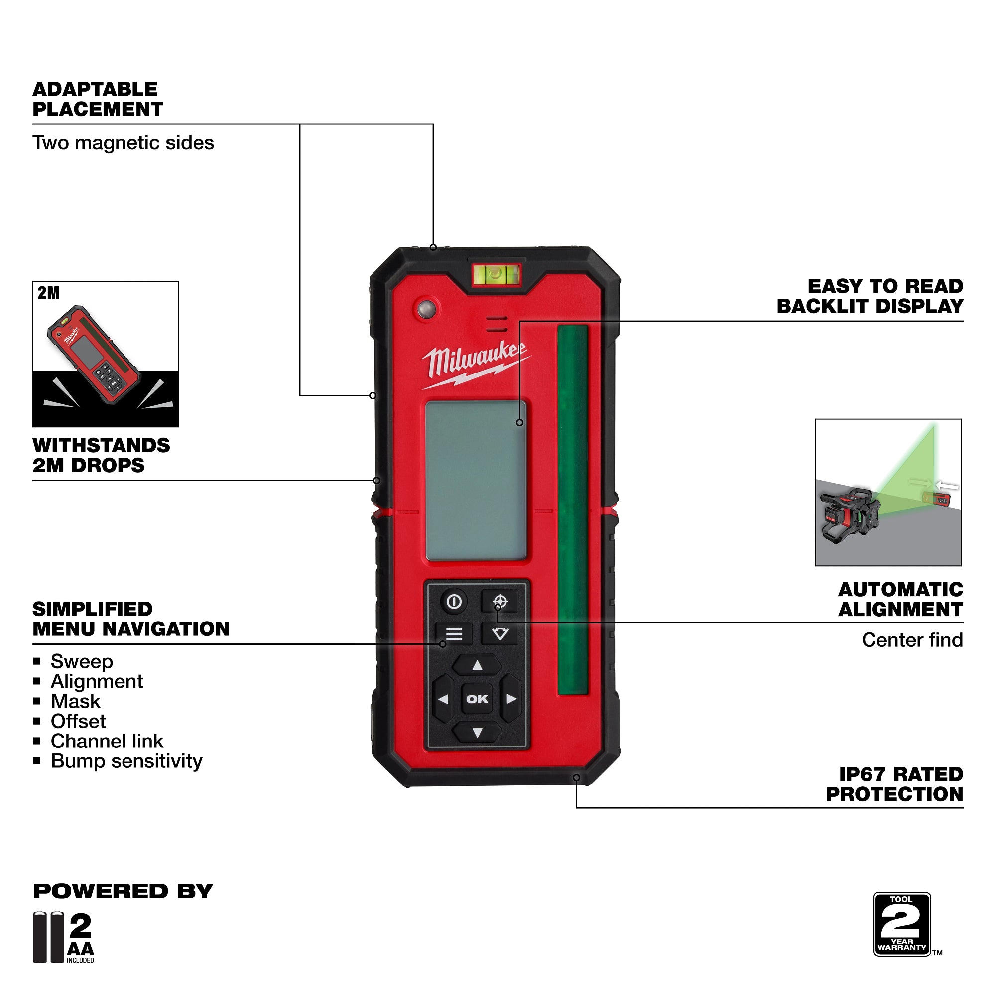 ENSEMBLE NIVEAU LASER ROTATIF ROUGE M18 (RÉCEPTEUR)