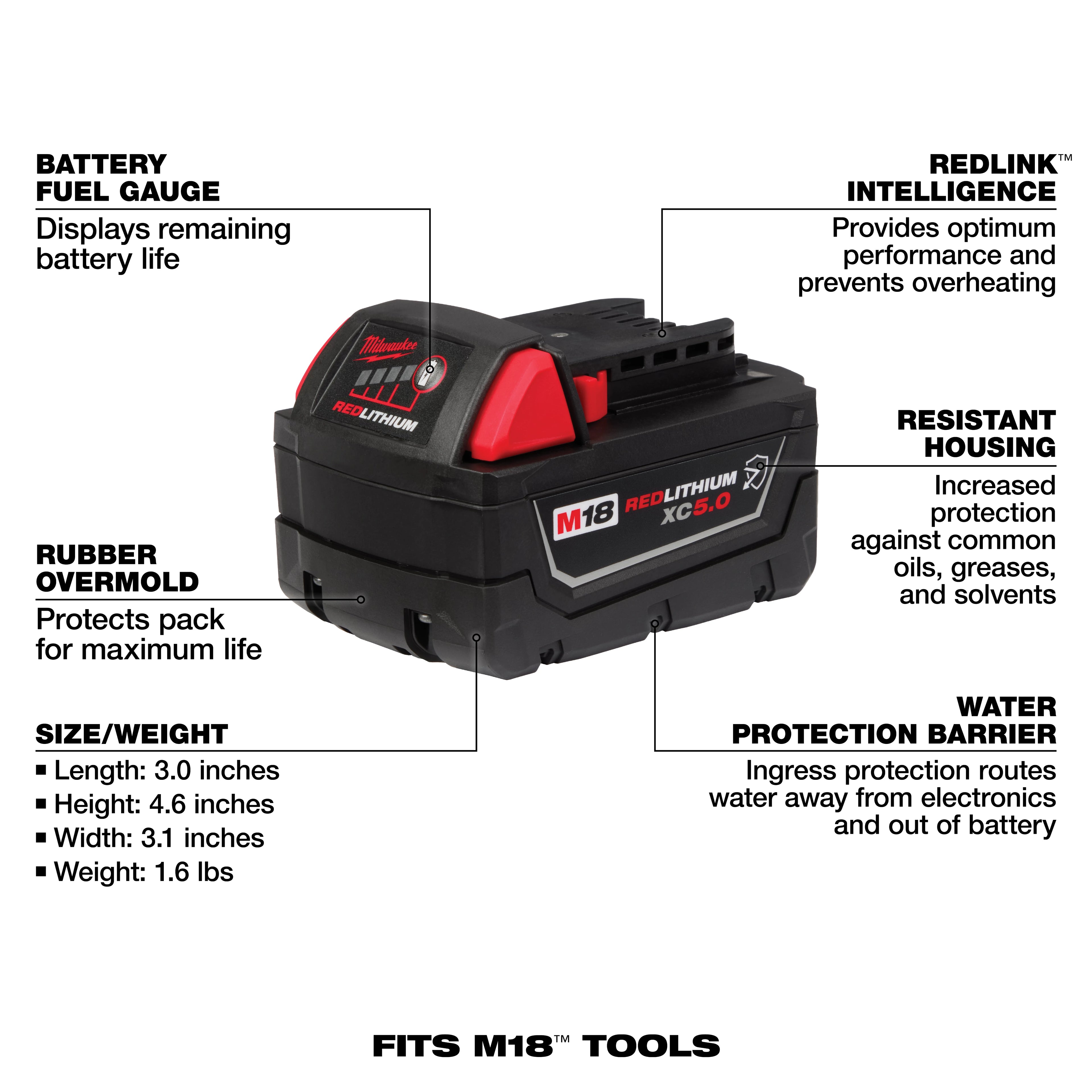 BATTERIE 5.0AH M18 REDLITHIUM XC5.0