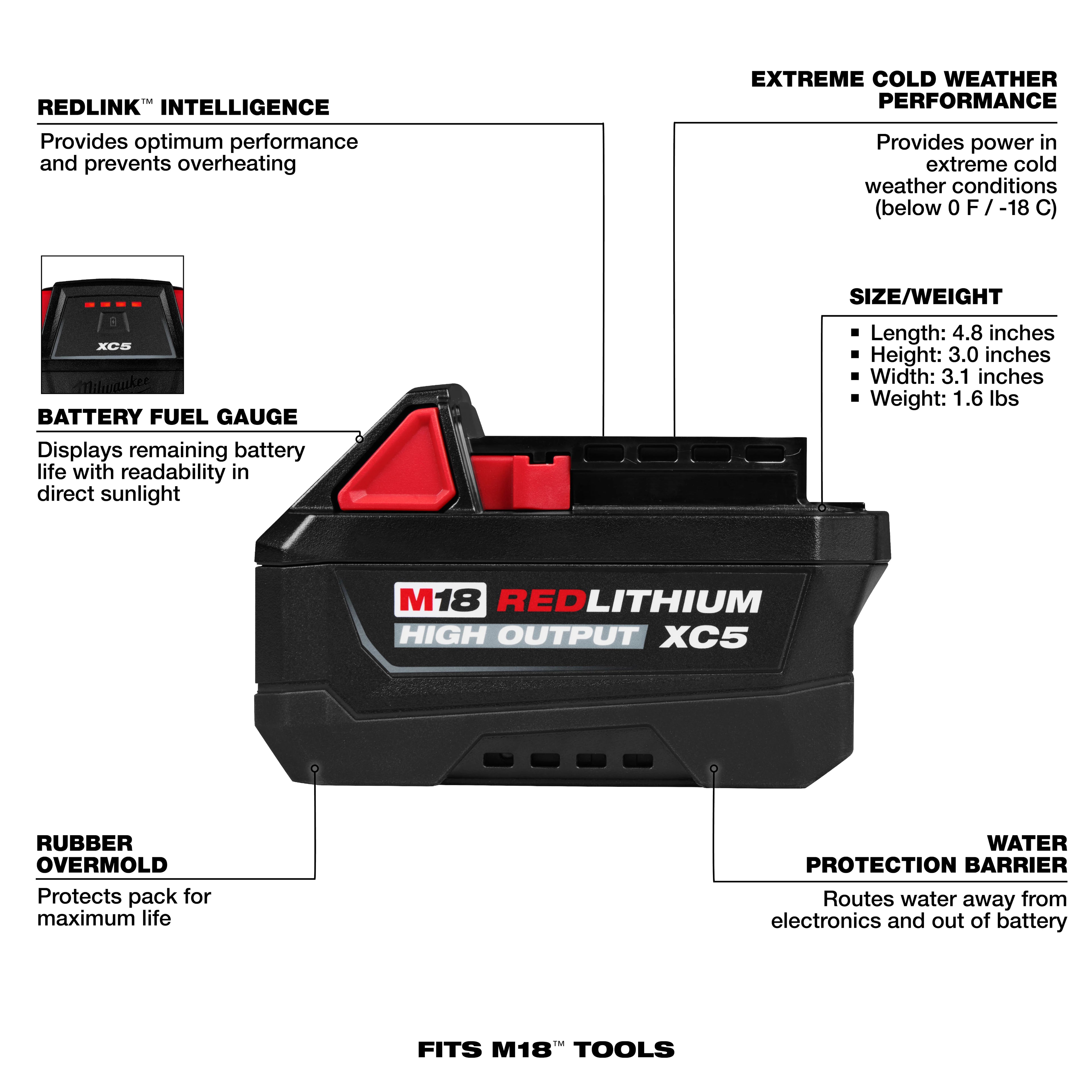 BATTERIE 5.0AH M18 REDLITHIUM HIGH OUTPUT XC5.0
