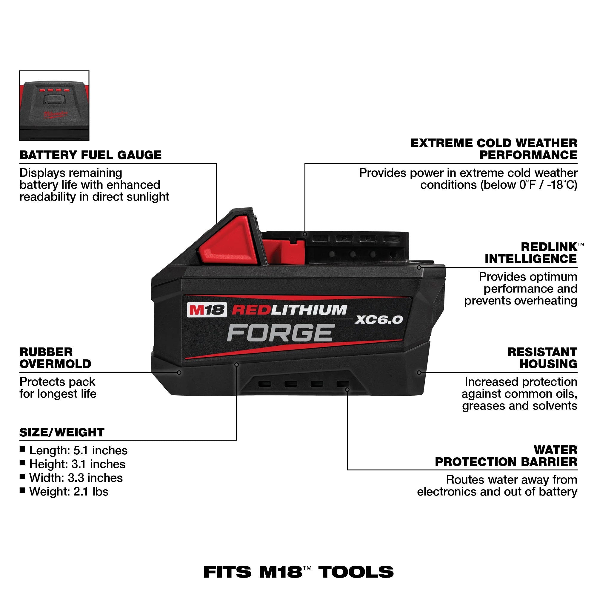 6.0AH M18 REDLITHIUM FORGE XC6.0 BATTERY
