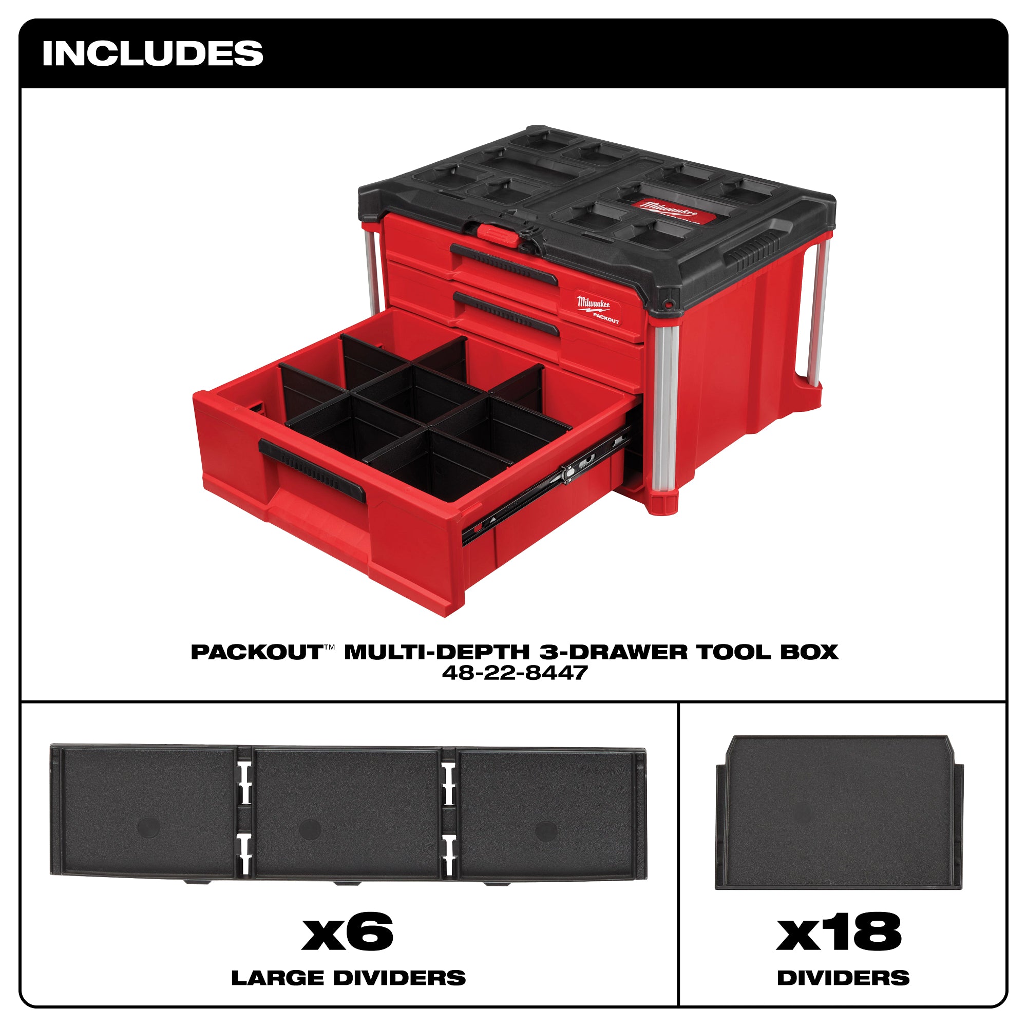 BOÎTE À OUTILS 22'' PACKOUT - 3 TIROIRS MULTI-PROFONDEURS