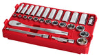 ENSEMBLE DE 28 CLIQUETS & DOUILLES 3/8'' SAE PACKOUT
