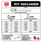 ENSEMBLE DE 28 CLIQUETS & DOUILLES 3/8'' SAE PACKOUT