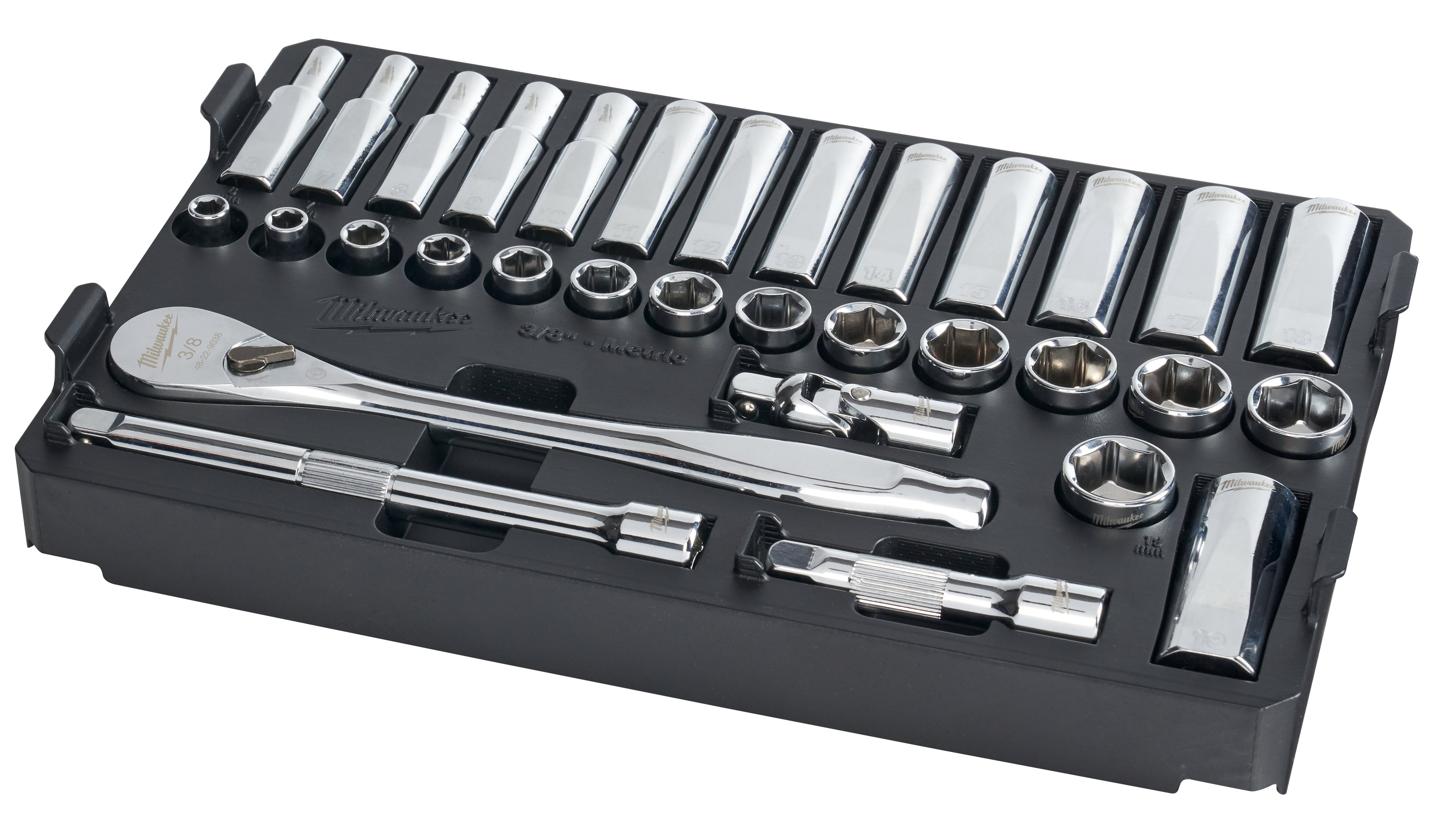 ENSEMBLE DE 32 CLIQUETS & DOUILLES 3/8'' MÉTRIQUE PACKOUT