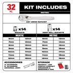 ENSEMBLE DE 32 CLIQUETS & DOUILLES 3/8'' MÉTRIQUE PACKOUT