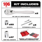 ENSEMBLE DE 106 CLÉS & DOUILLES 1/4'' ET 3/8'' PACKOUT