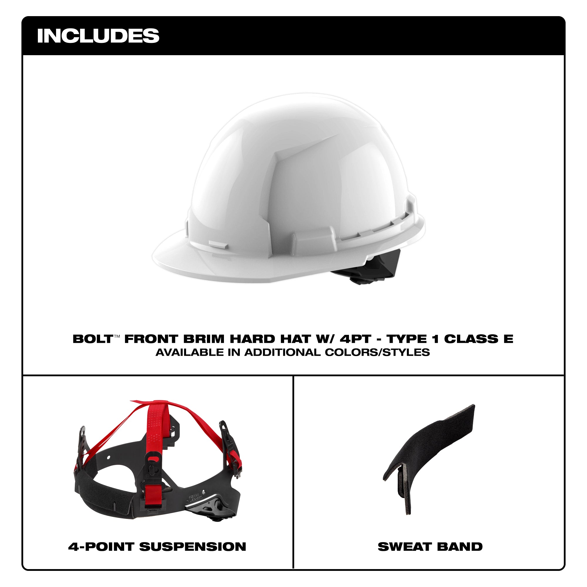 CASQUE DE SÉCURITÉ BLANC BOLT TYPE 1 REBORD AVANT CLASSE E