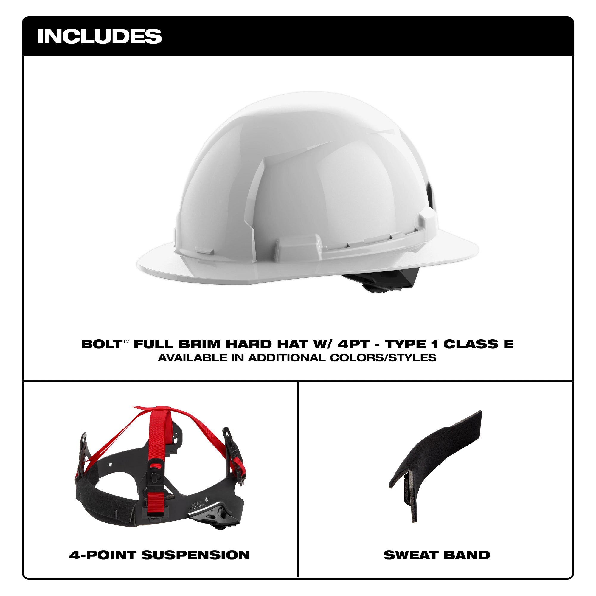 CASQUE DE SÉCURITÉ BLANC BOLT TYPE 1 REBORD COMPLET CLASSE E