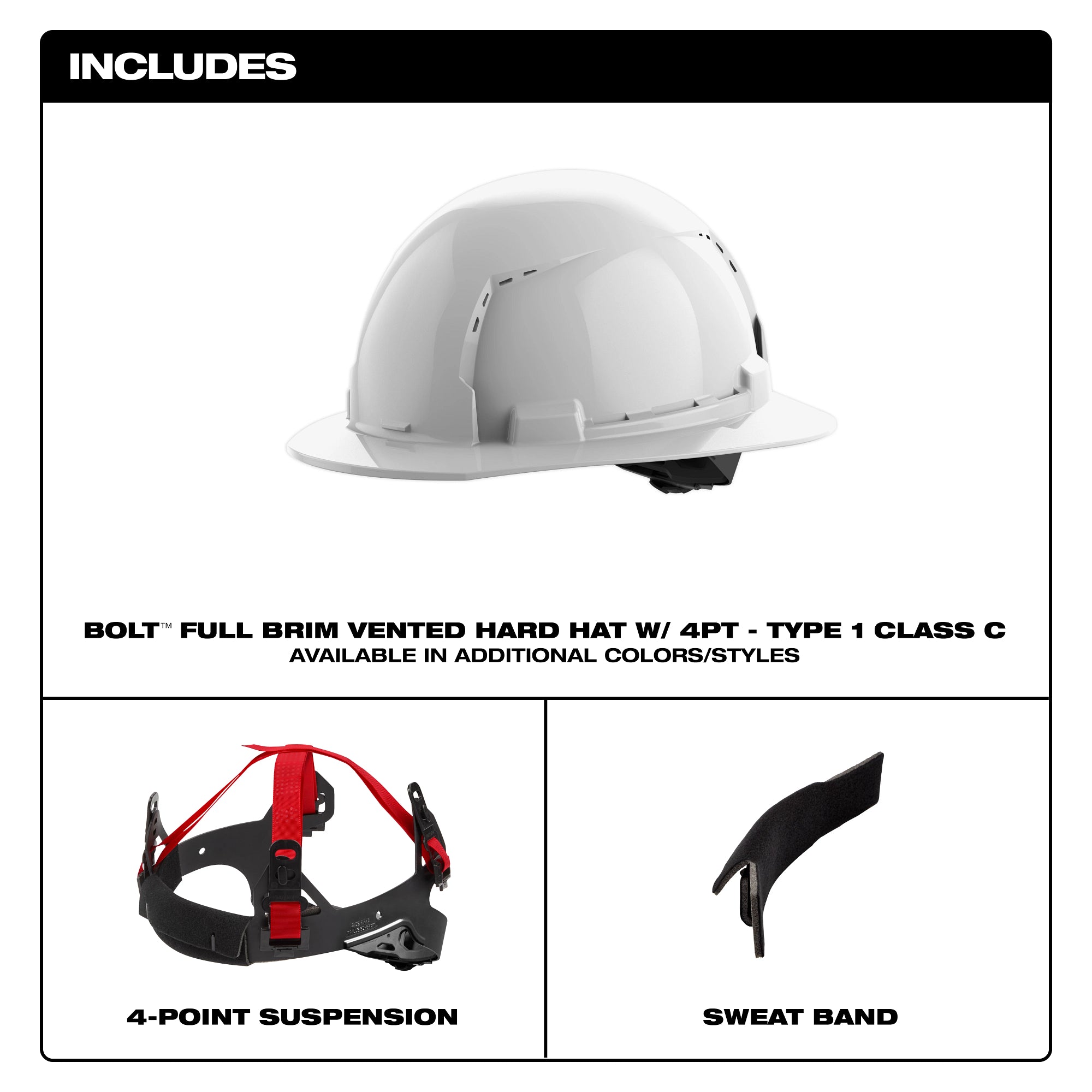 CASQUE DE SÉCURITÉ NOIR BOLT TYPE 1 REBORD COMPLET CLASSE C