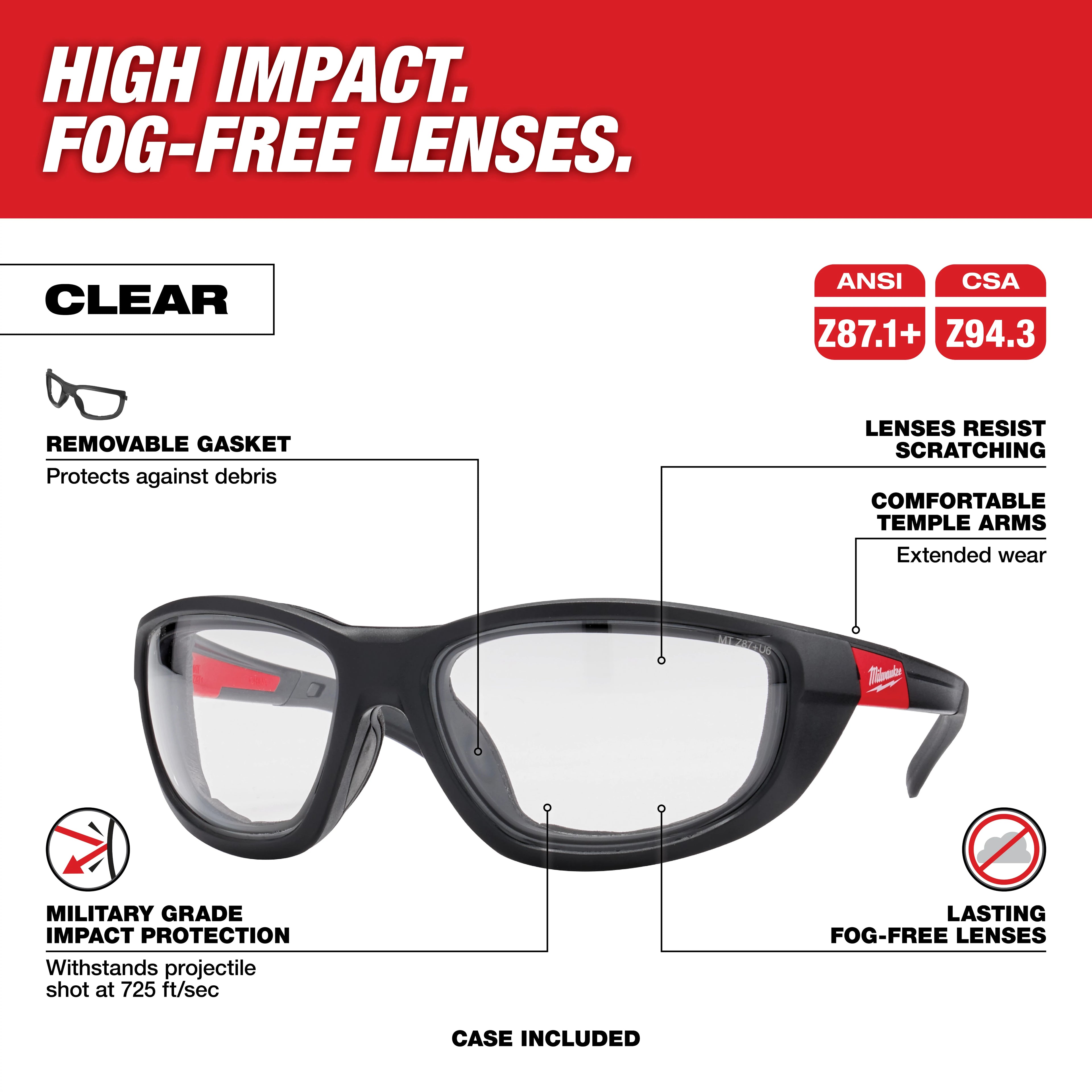 LUNETTE DE SÉCURITÉ CLAIRE ANTIBUÉE AVEC JOINT D'ÉTANCHÉITÉ