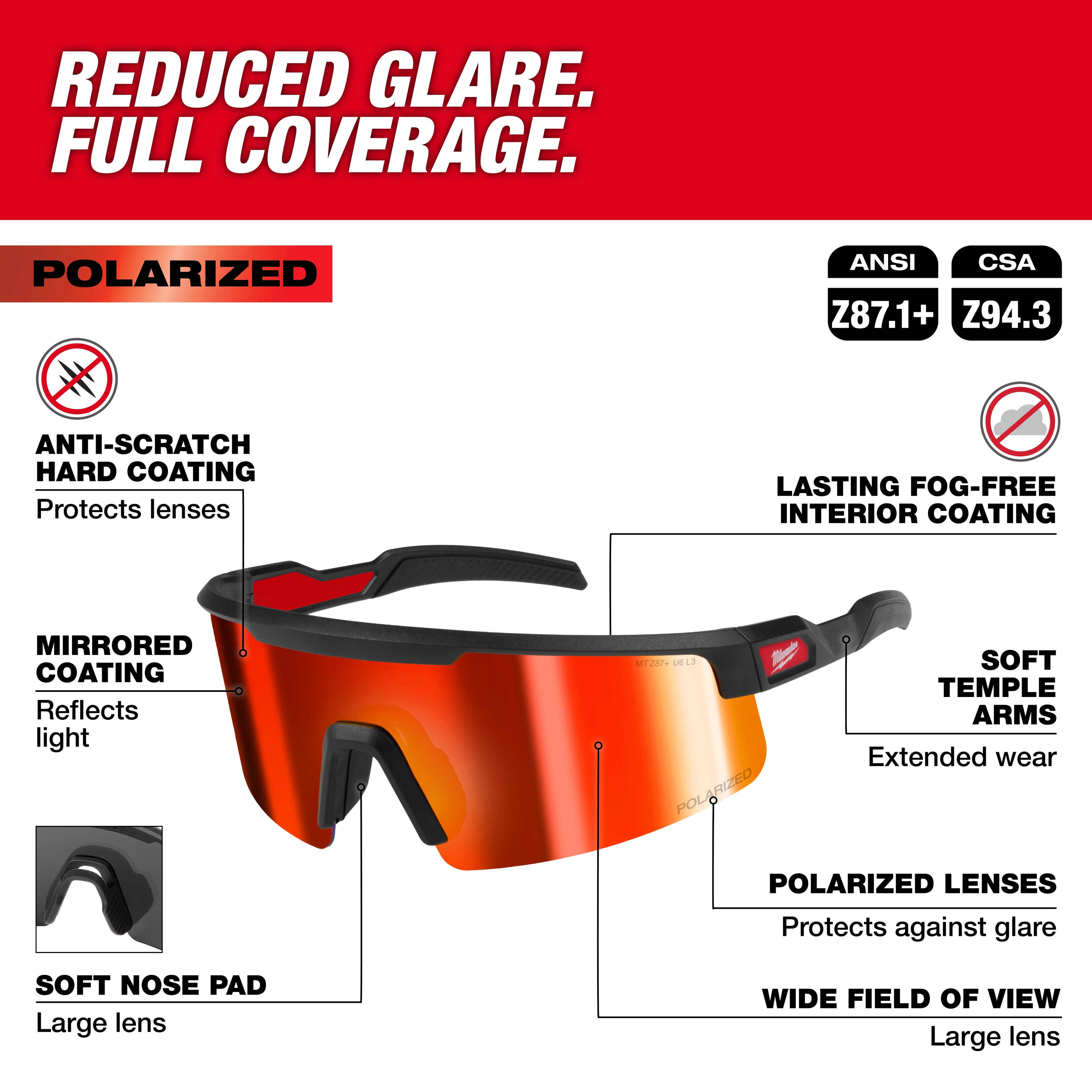 LUNETTE DE SÉCURITÉ POLARISÉE ENVELOPPANTE – MIROIR ROUGE