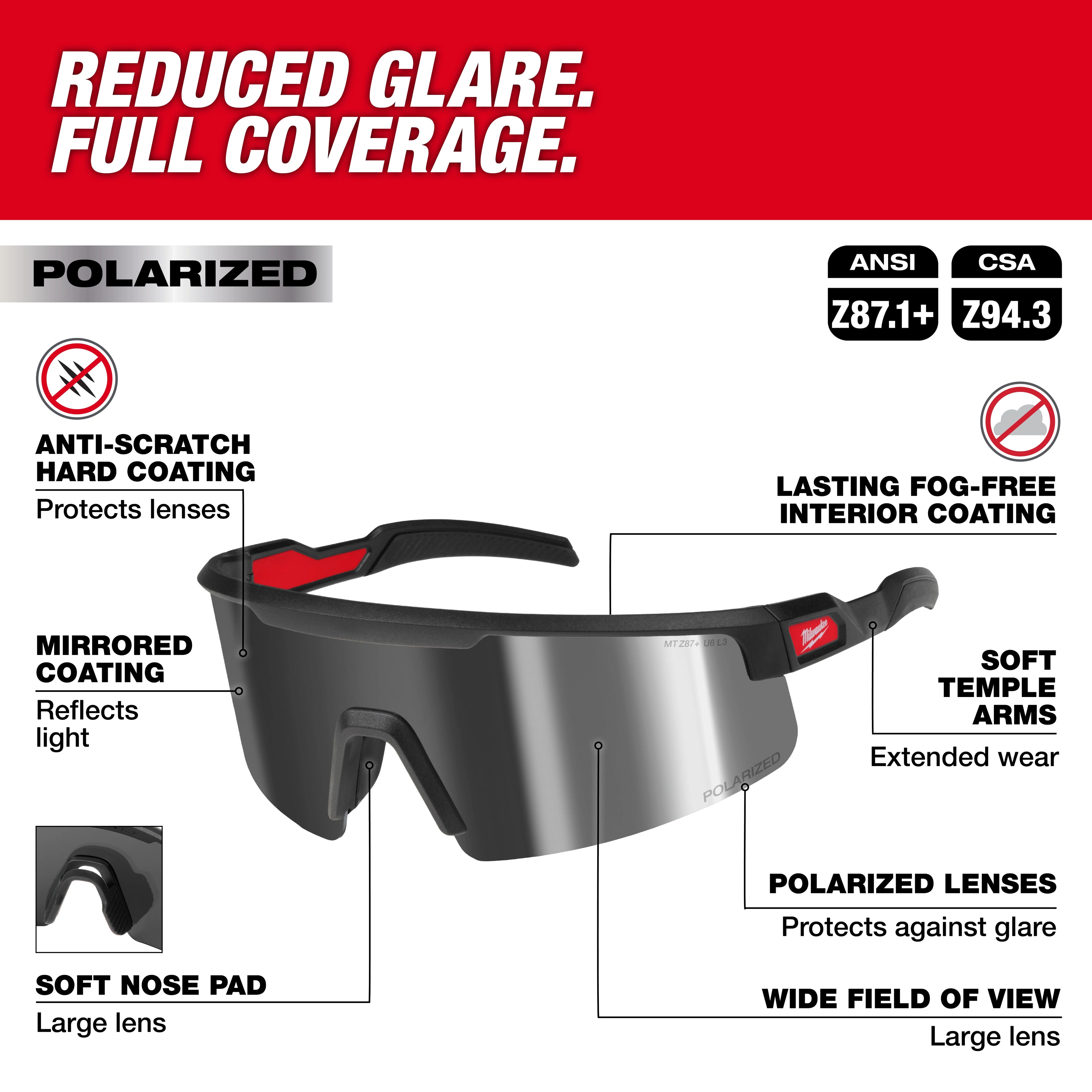 LUNETTE DE SÉCURITÉ POLARISÉE ENVELOPPANTE – MIROIR ARGENT