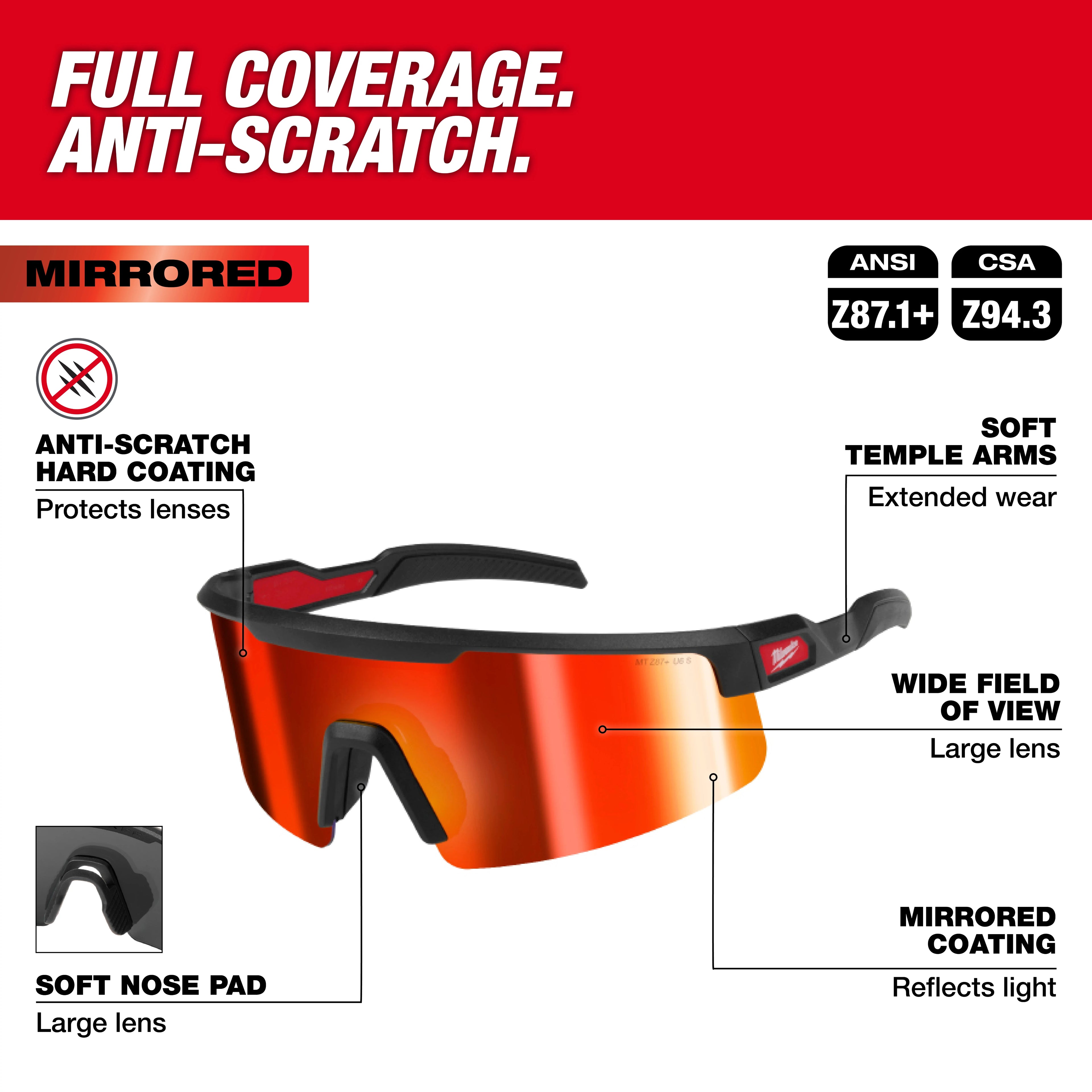 LUNETTE DE SÉCURITÉ ENVELOPPANTE – MIROIR ROUGE