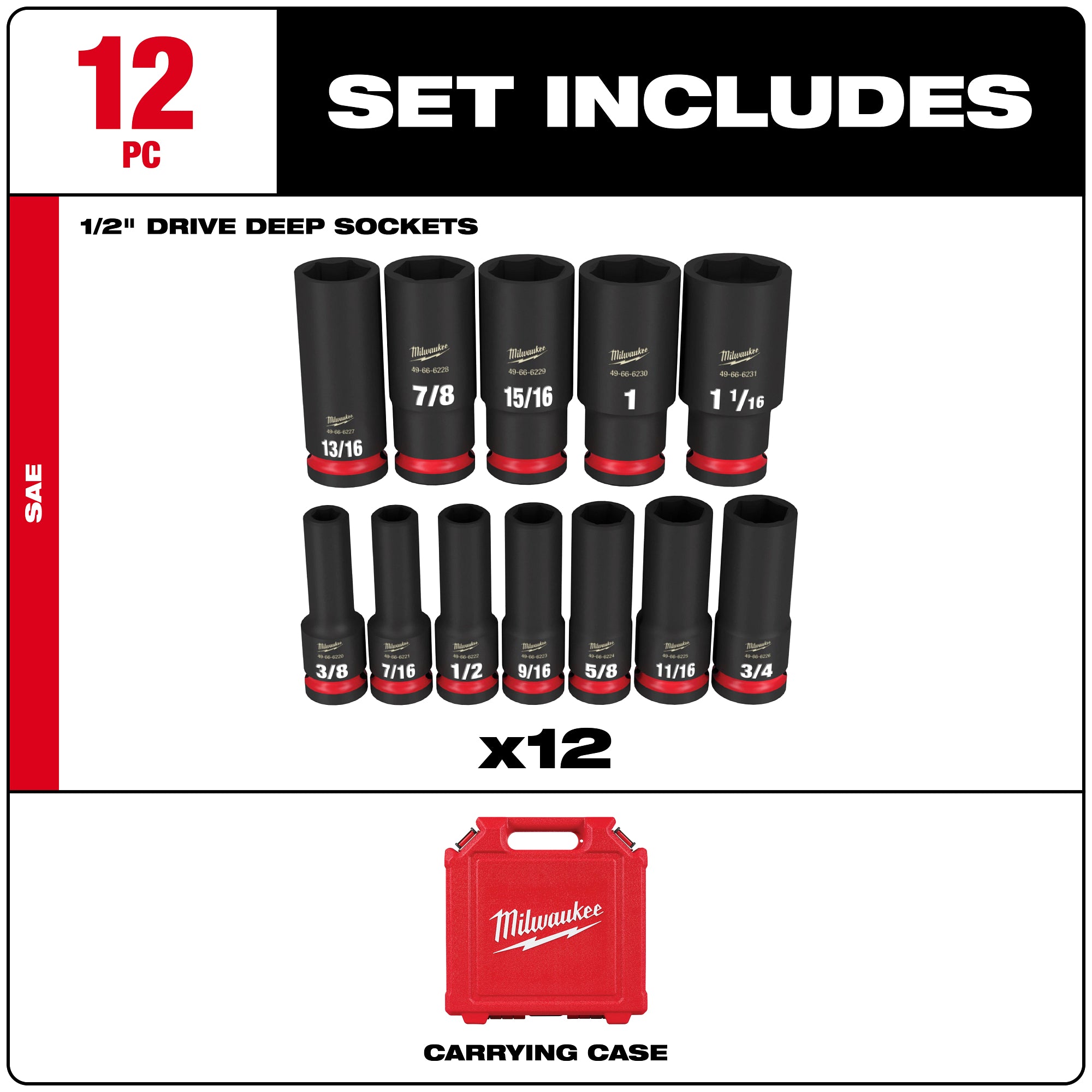 ENSEMBLE DE DOUILLES À CHOCS 1/2'' SAE ( 12 MCX )
