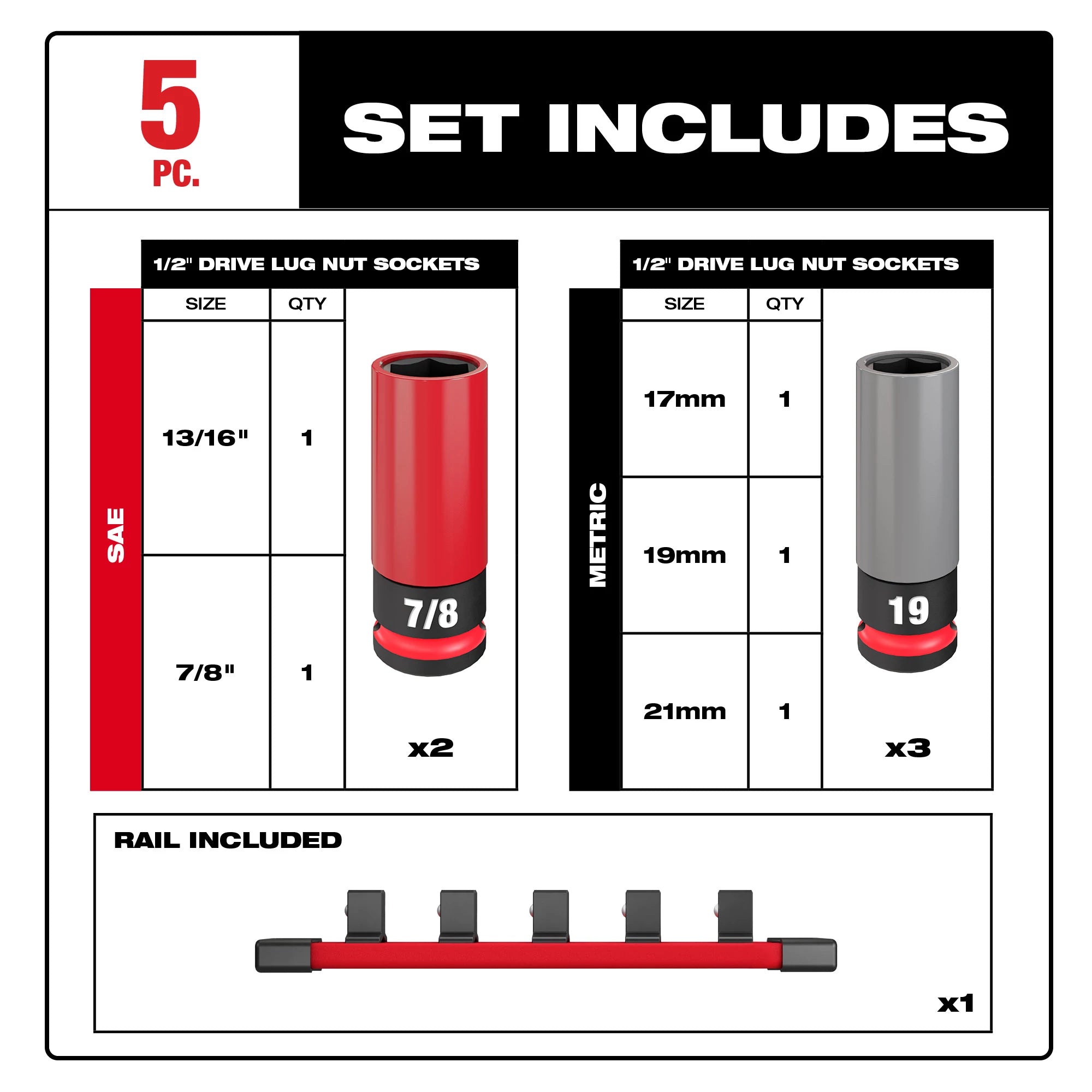 DOUILLES POUR ÉCROUS DE ROUE 1/2'' SAE & MÉTRIQUE ( 5MCX )