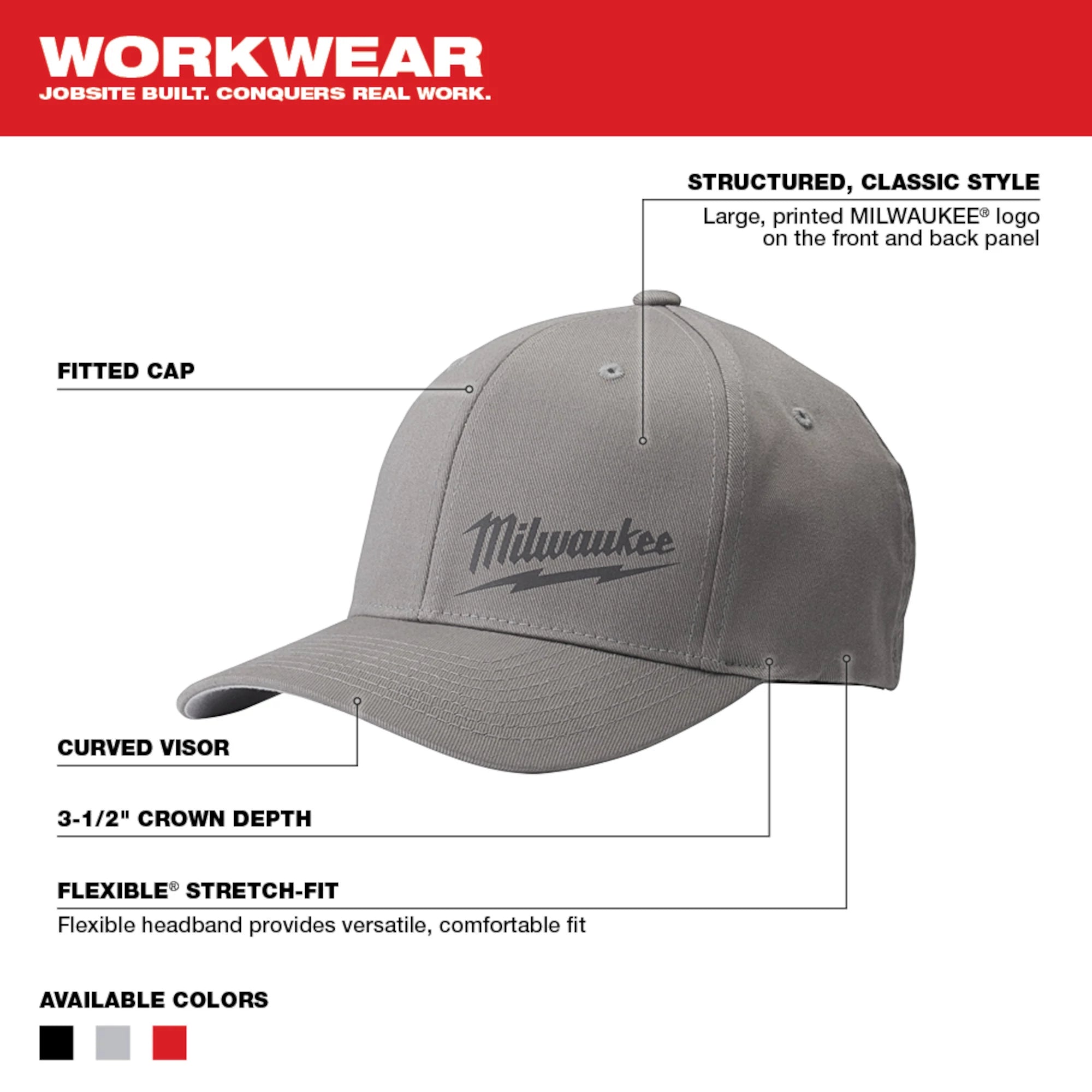 CASQUETTE FLEXFIT MILWAUKEE (GRIS - S/M)