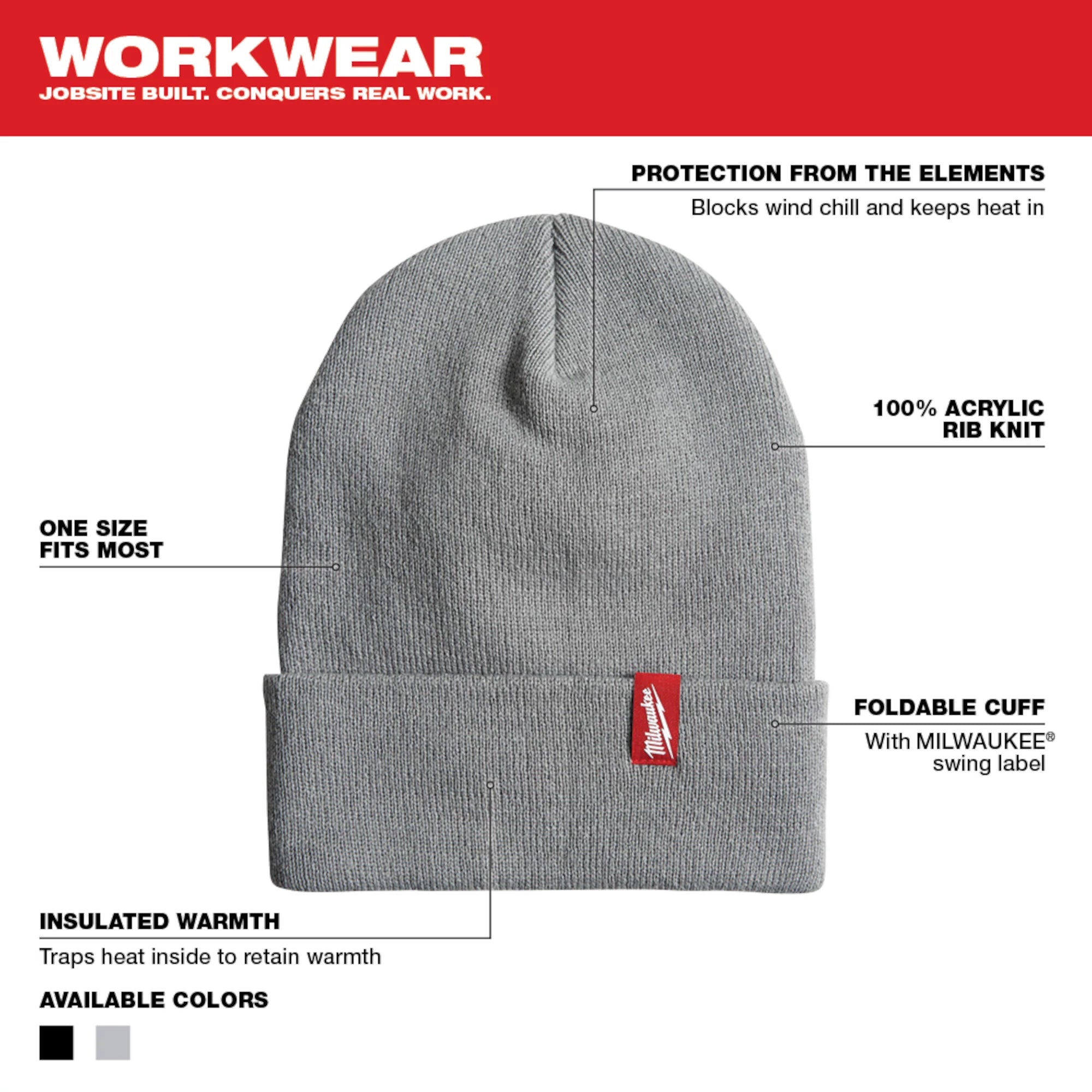 TUQUE À REVERS EN ACRYLIQUE MILWAUKEE (GRIS)