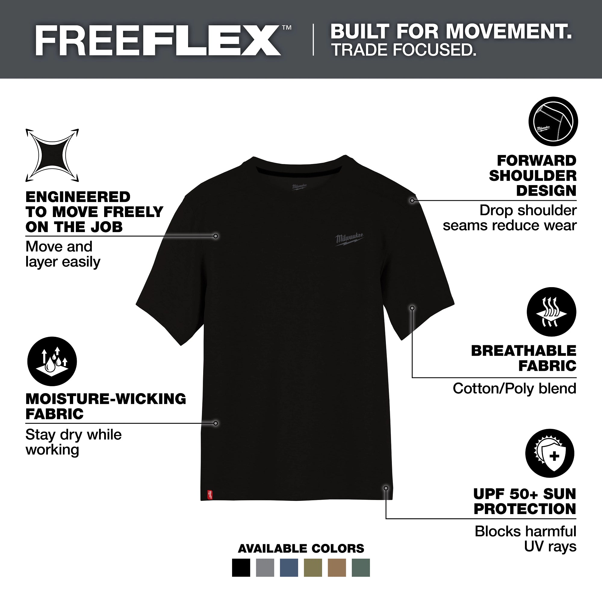 T-SHIRT DE TRAVAIL MANCHE COURTE HYBRIDE (NOIR - MEDIUM)