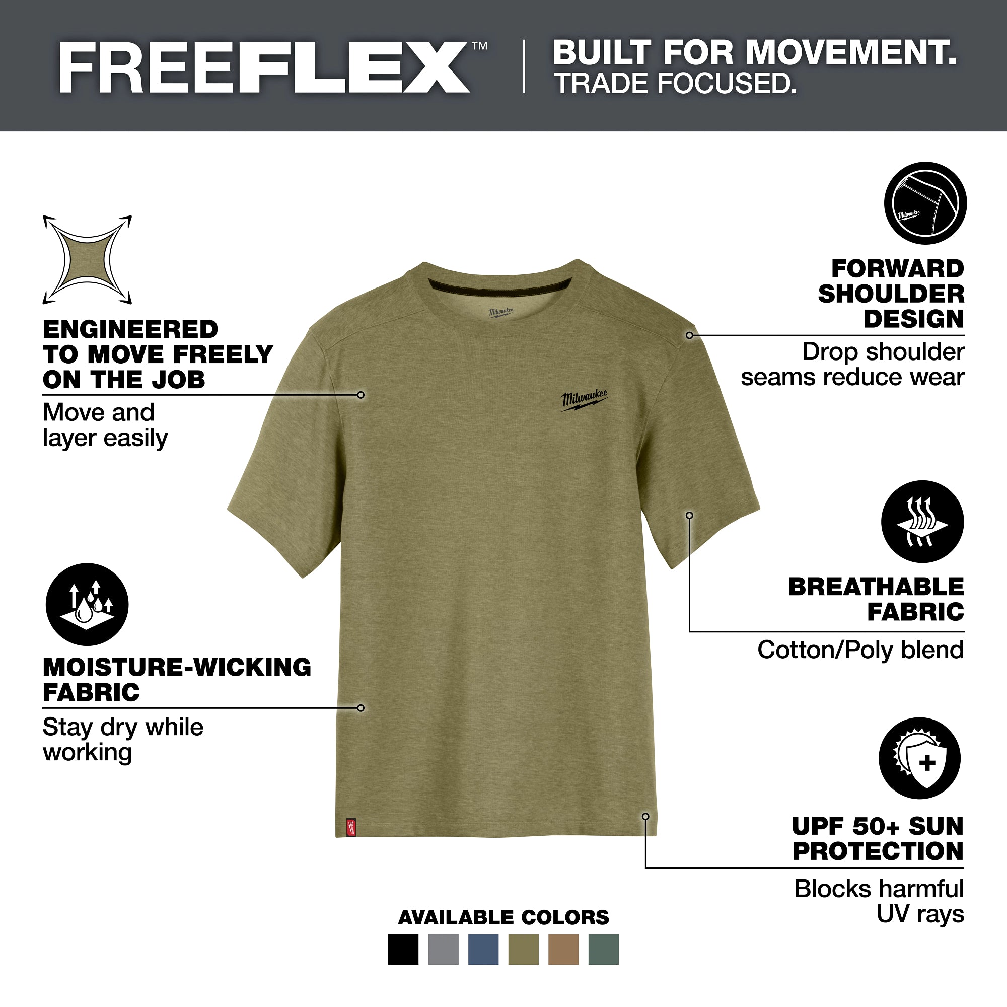 T-SHIRT DE TRAVAIL MANCHE COURTE HYBRIDE (VERT - XLARGE)