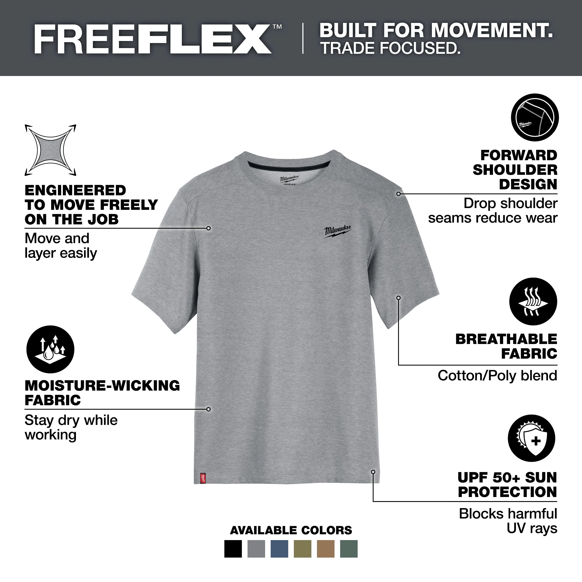 T-SHIRT DE TRAVAIL MANCHE COURTE HYBRIDE (GRIS - MEDIUM)