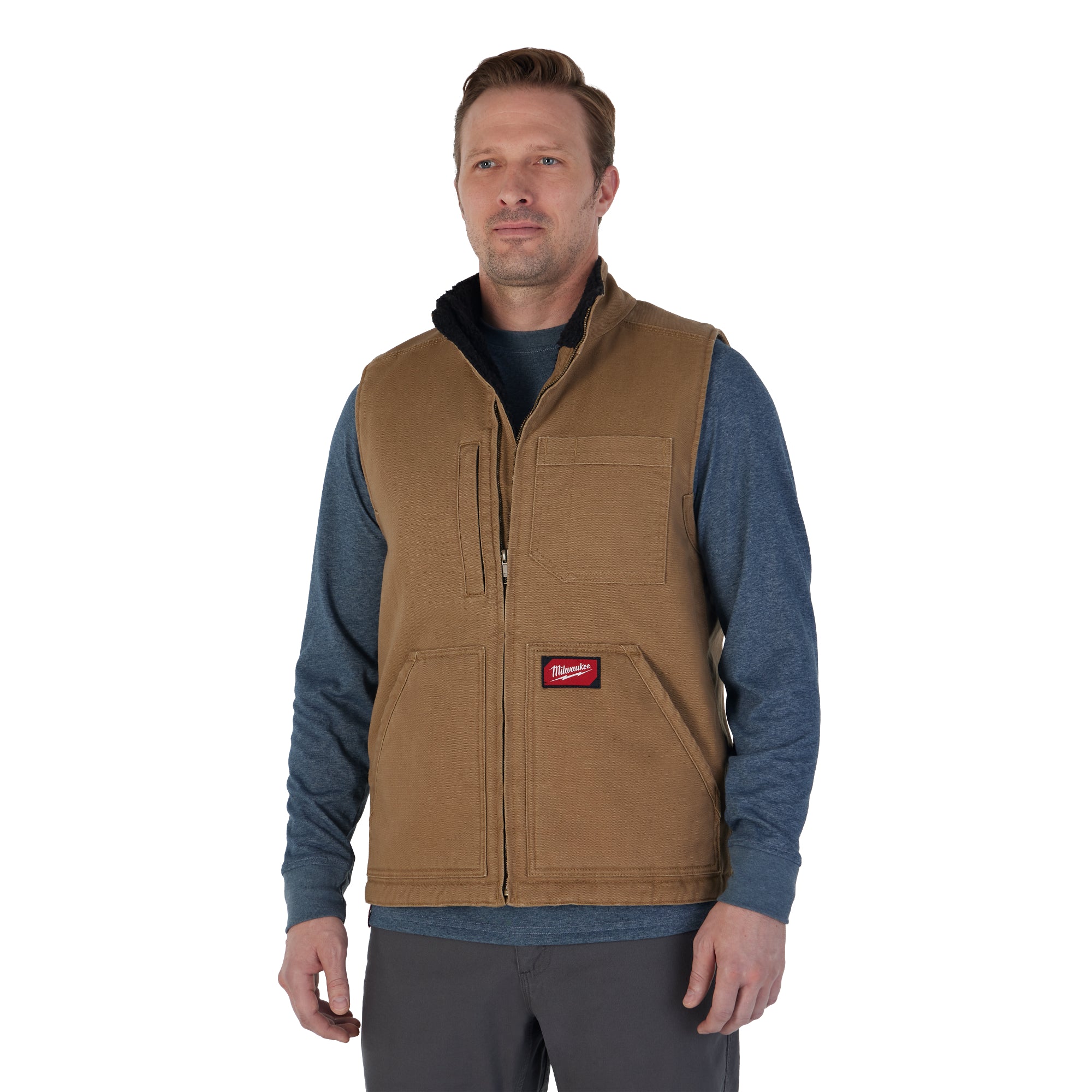 VESTE DE TRAVAIL DOUBLÉE EN SHERPA (BRUN - LARGE)